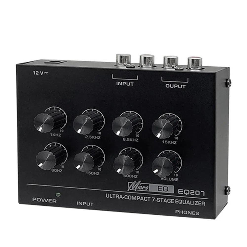 Préampli EQ207 Égaliseurs 7 Bandes Modificateurs de Son Entrée d'alimentation DC12V Mixeur Audio Prise UE