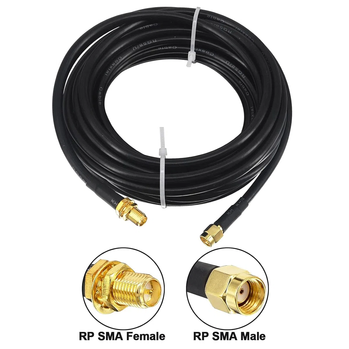 Améliore SuperFlex Câble Coaxial RG58U 5M RP-SMA Mâle vers RP-SMA Femelle Câble d'extension d'antenne WIFI Faible perte pour Antenne WiFi 4G, Routeur WiFi Caméra IP Hotspot