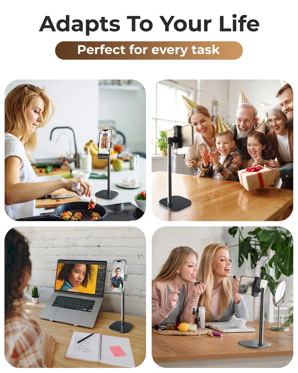 COOPER ChatStand, Support Telephone pour Bureau Réglable, Support iPhone Bureau, Trepied iPhone Filmer, Trépied Téléphone Table, Porte Telephone pour Samsung et Smartphones Android - Noir Nuit