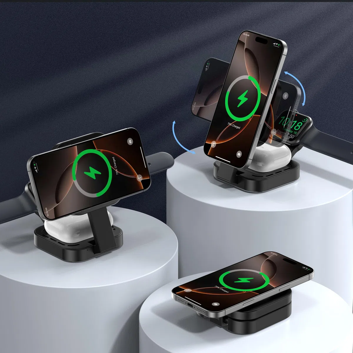 Chargeur sans Fil 3 en 1 pour appareils Apple, Chargeur Induction, 3 en 1 Station de Charge Rapide pour Magsafe iPhone 17/Air/16/15/14/13/12, Apple Watch, AirPods Pro/2/3/4 (Adaptateur Inclus) (Noir)
