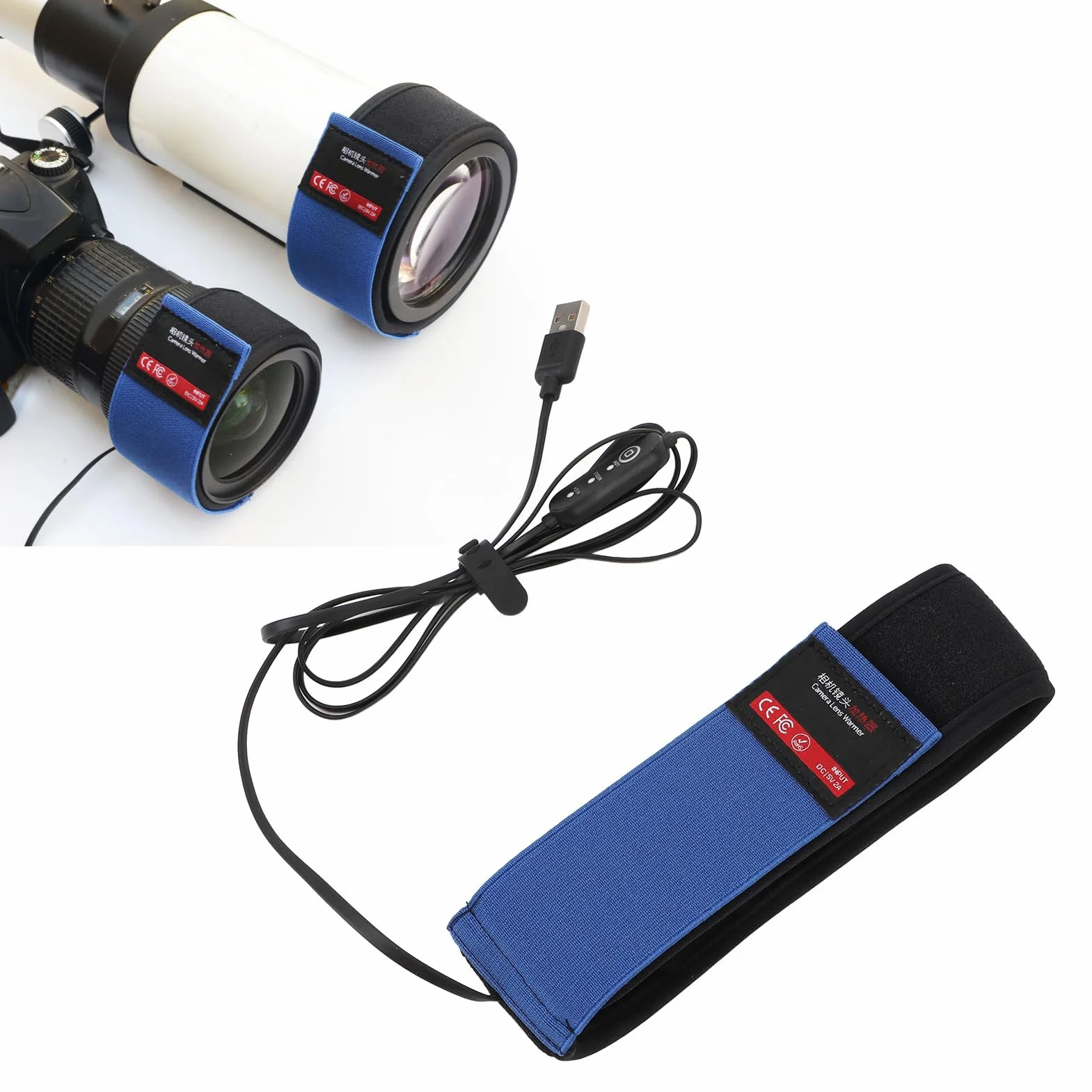 Réchauffeur d'objectif, Anti-buée 3 températures réglables pour Objectif de caméra USB, Bande chauffante de rosée, Crochet et Boucle, Chauffage d'objectif pour télescopes de caméra (545mm)