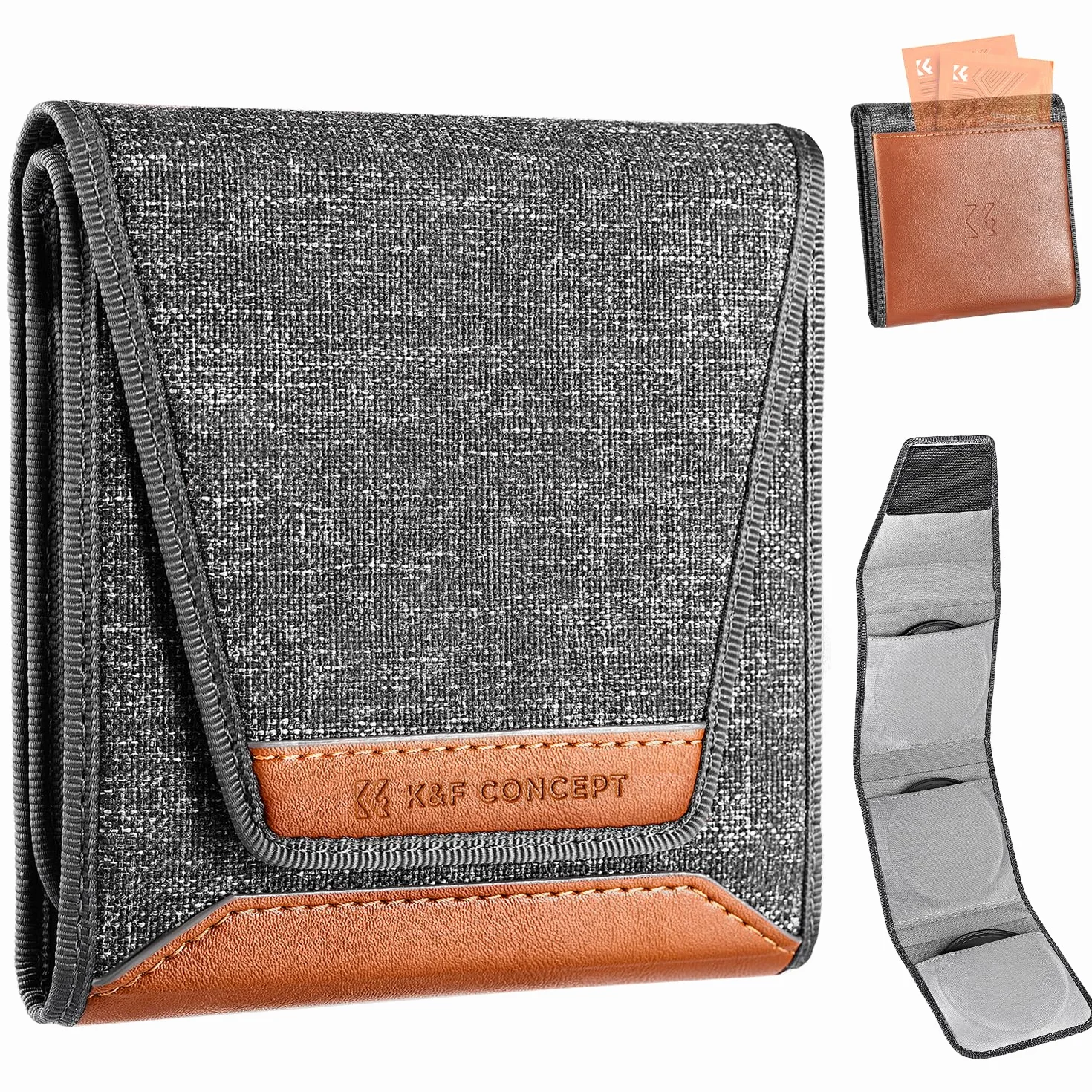 K&F CONCEPT Optics Étui de Filtre pour Objectif, Peut contenir 3 filtres jusqu'à 62 mm, résistant à l'eau et à la poussière, étui de Protection Durable, Pochette de Transport Pliable pour filtres