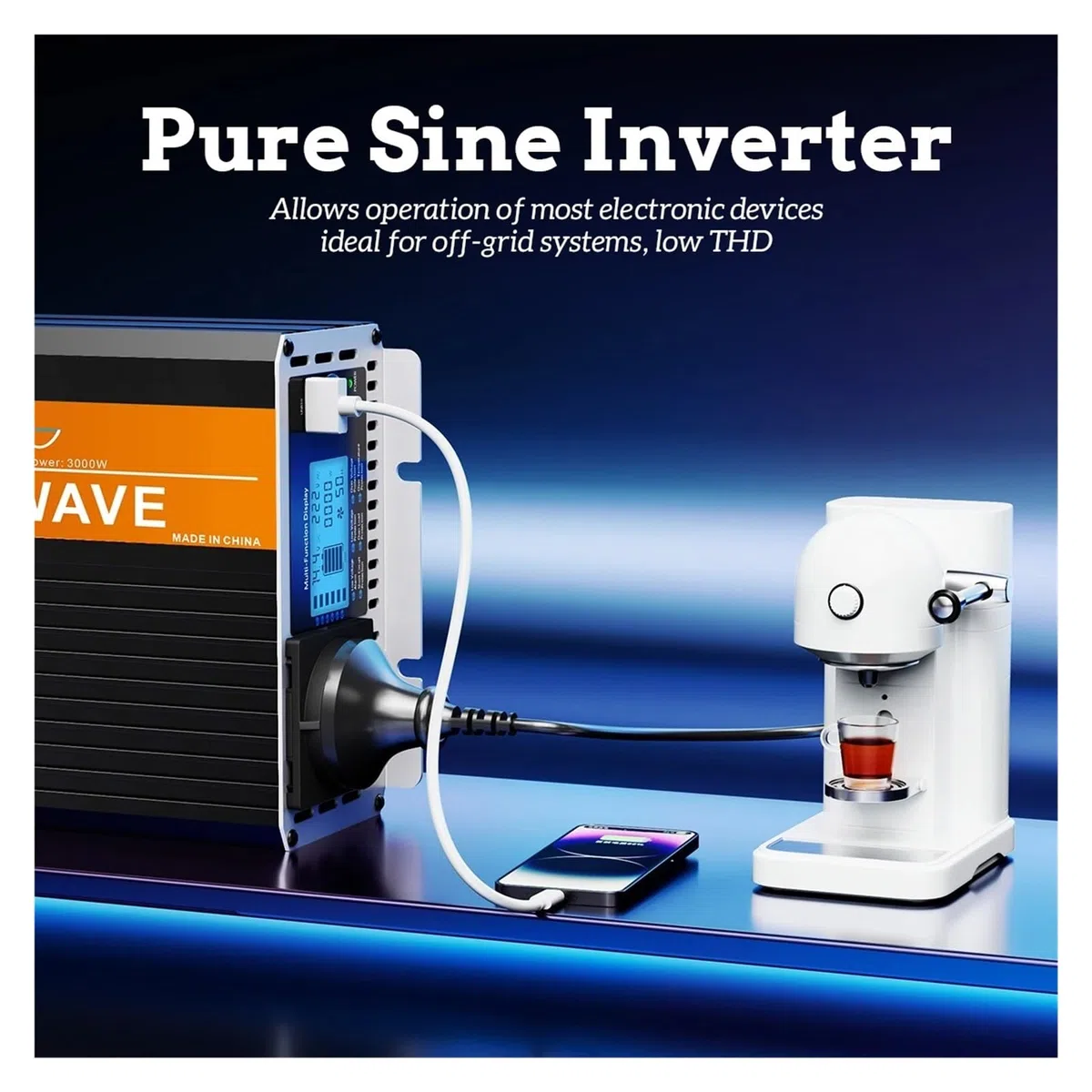 Convertisseur Tension 12v 230v avec Écran LCD Inverseur Onda pour Pura Convertisseur 12v 220v 3000w/6000w avec Commande À Distance 1 Transformateur USB Voiture Onduleur(12V,3000W)