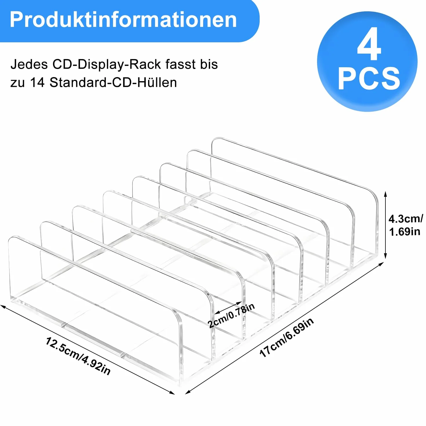 Supports pour CD Transparents 4Pcs Supports de Rangement pour CD Porte Transparent Storage Rack Rangement cd pour DVD Ombre à Paupières Palette de Maquillage Cosmétiques et Livres