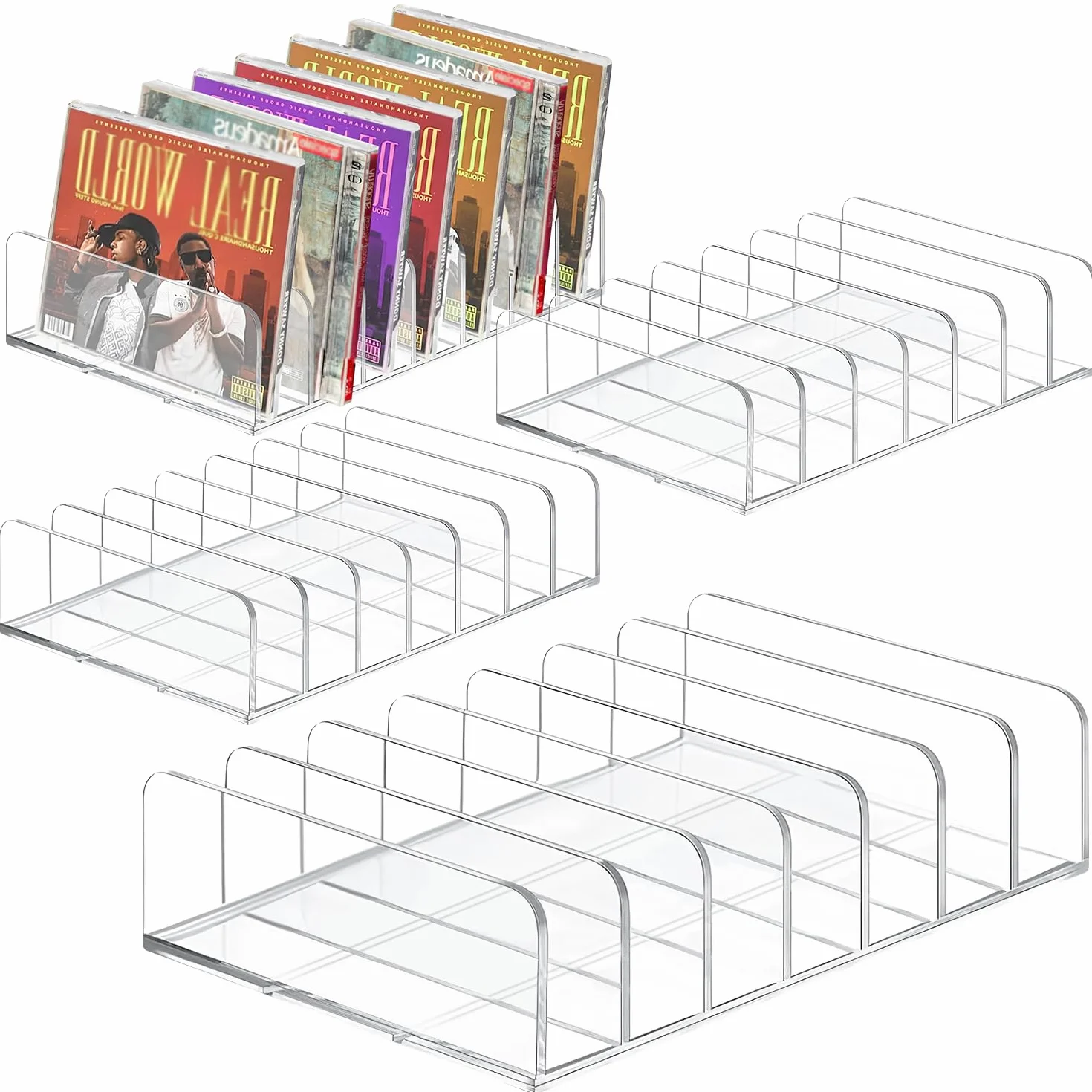 Supports pour CD Transparents 4Pcs Supports de Rangement pour CD Porte Transparent Storage Rack Rangement cd pour DVD Ombre à Paupières Palette de Maquillage Cosmétiques et Livres