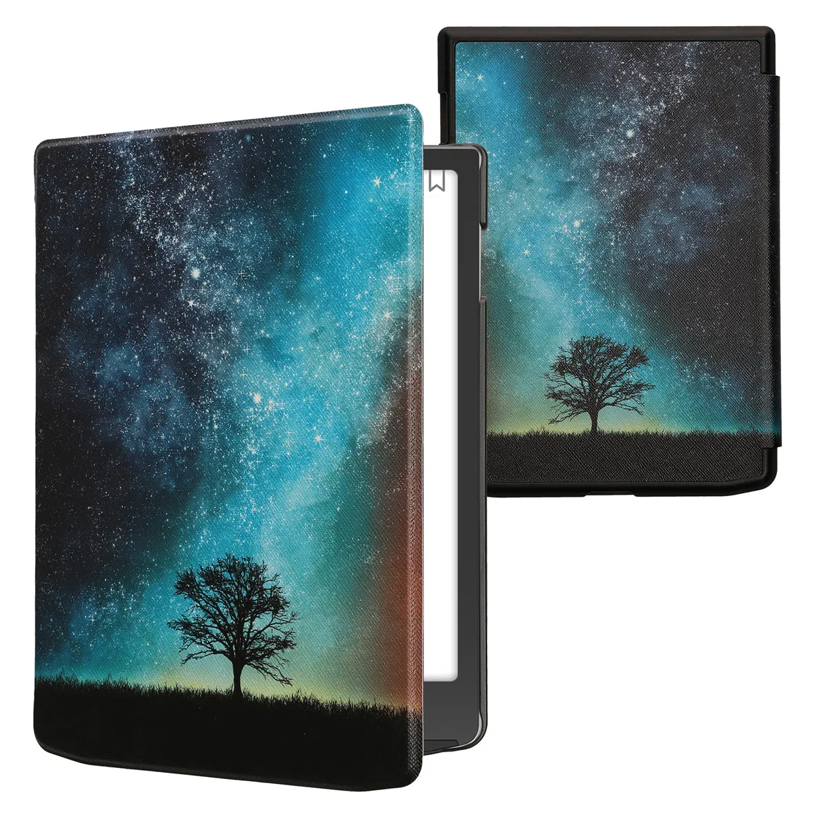 kwmobile Étui Compatible avec Pocketbook InkPad 4 / Color 3 / Color 2 Coque - Étui à Rabat magnétique Tablette eReader Similicuir - Bleu-Gris-Noir