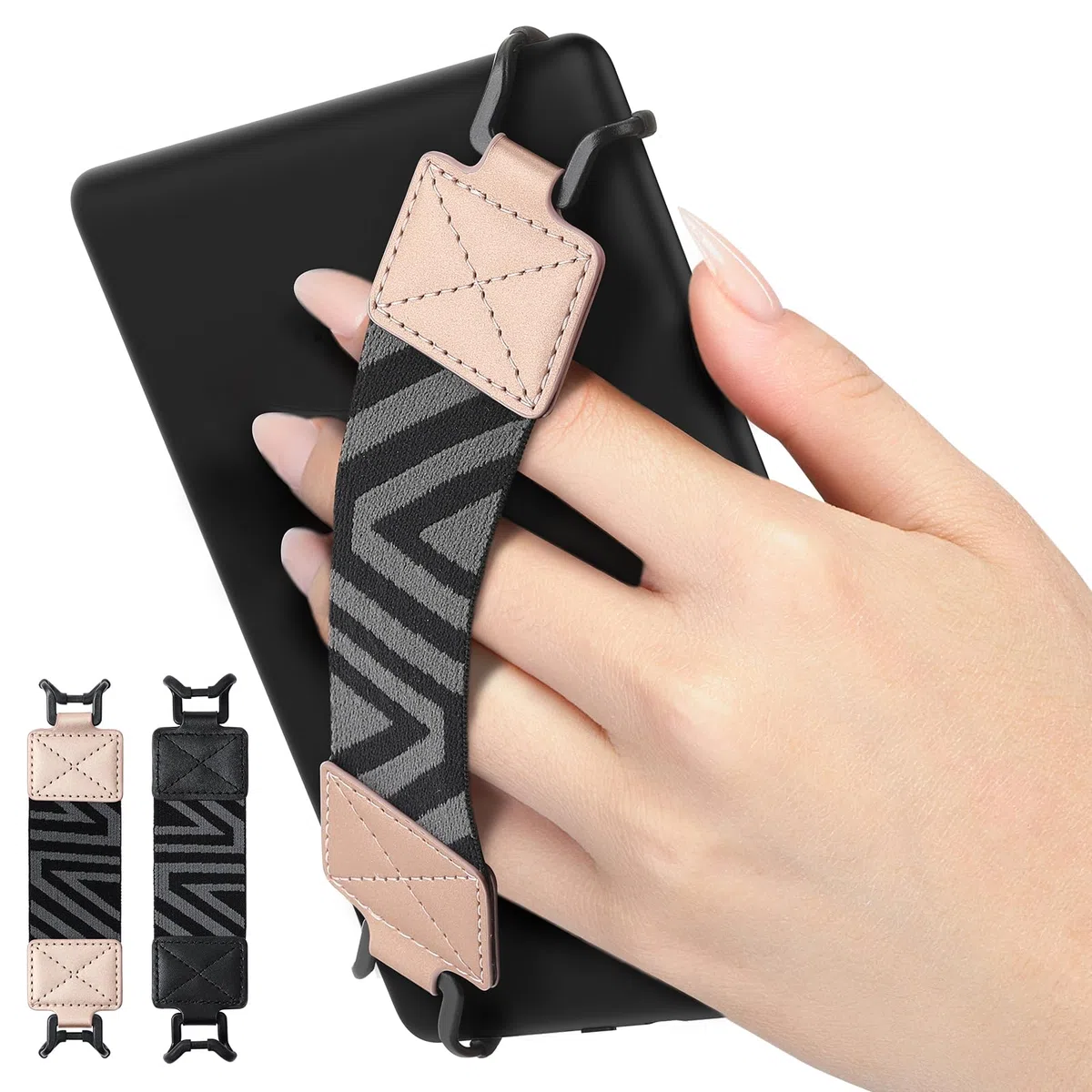 MoKo Kindle Dragonne pour 6-8" Kindle eReaders Fire Tablet - Kindle/Kobo/Voyaga/Lenovo/Sony Kindle E-Book Tablet, Sangle de Main Légère et Polyvalente Support de Poignée 2PCS, Noir + Or Rose