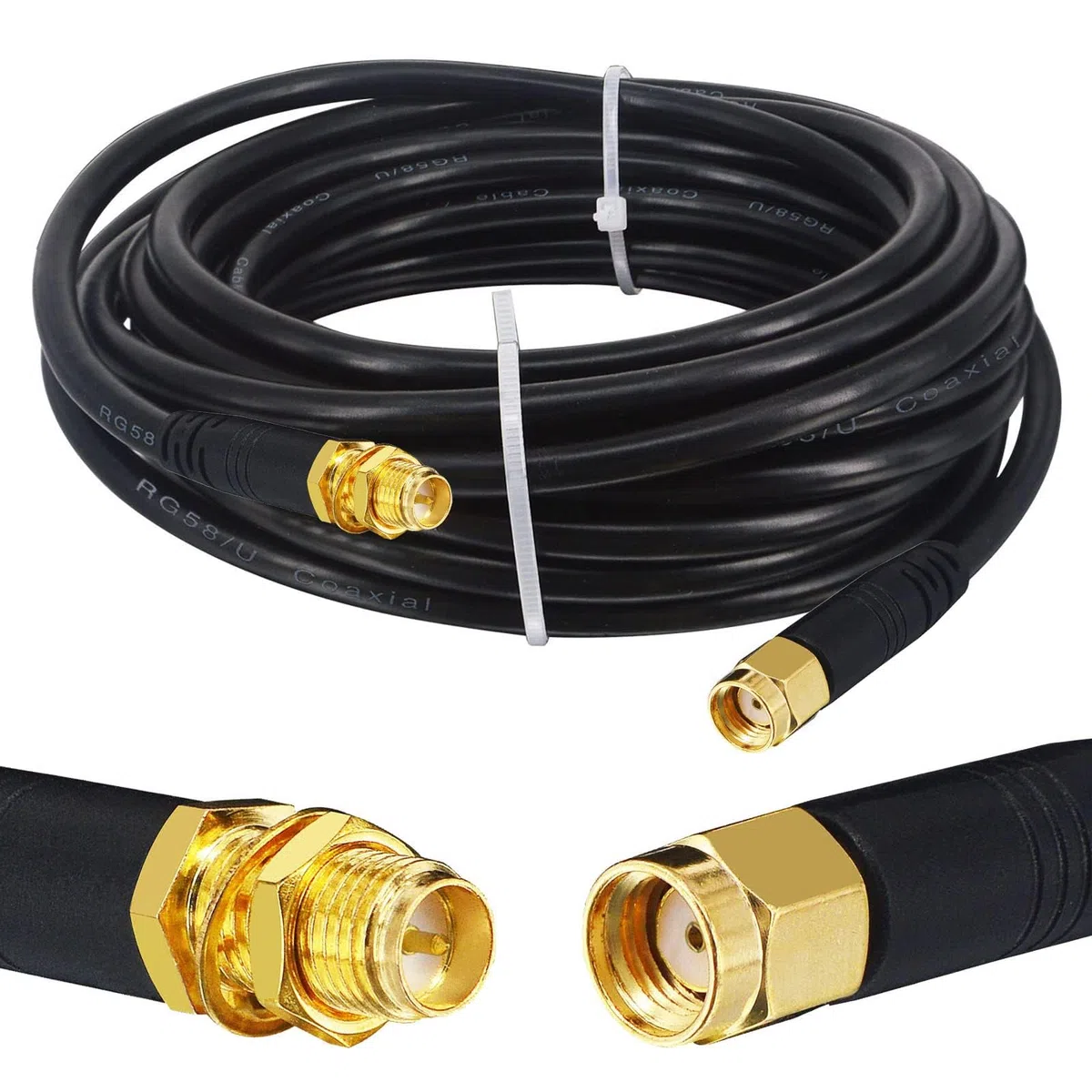 Améliore SuperFlex Câble Coaxial RG58U 5M RP-SMA Mâle vers RP-SMA Femelle Câble d'extension d'antenne WIFI Faible perte pour Antenne WiFi 4G, Routeur WiFi Caméra IP Hotspot