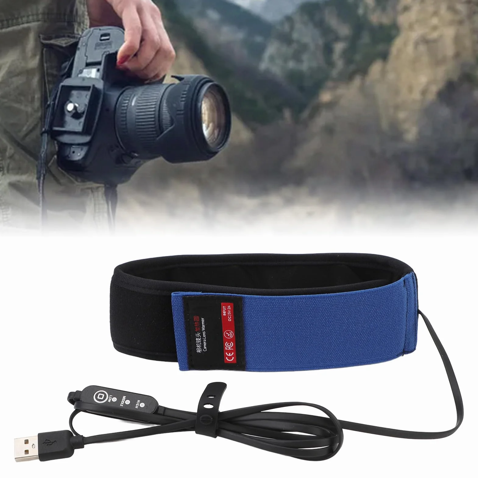 Réchauffeur d'objectif, Anti-buée 3 températures réglables pour Objectif de caméra USB, Bande chauffante de rosée, Crochet et Boucle, Chauffage d'objectif pour télescopes de caméra (545mm)