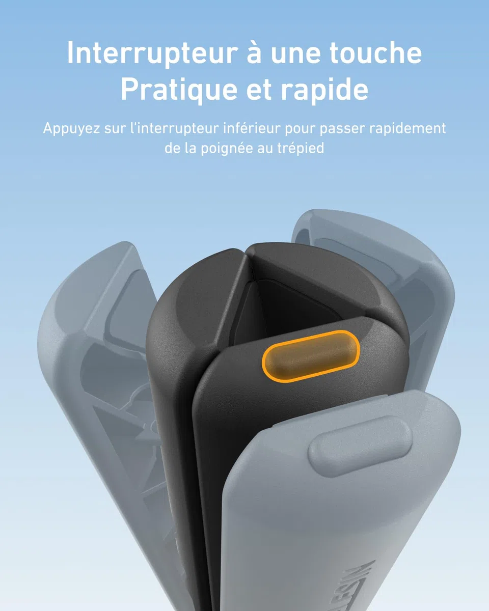 TELESIN Mini Trépied pour DJI Osmo Pocket 4/3, Ouverture Rapide en Un Clic, Vis 1/4" Trépied de Bureau & Poignée 2-en-1, pour Pocket 4/3, Action 6/5 Pro/4/3, iPhone, Go Pro 13/12, Insta360 X5