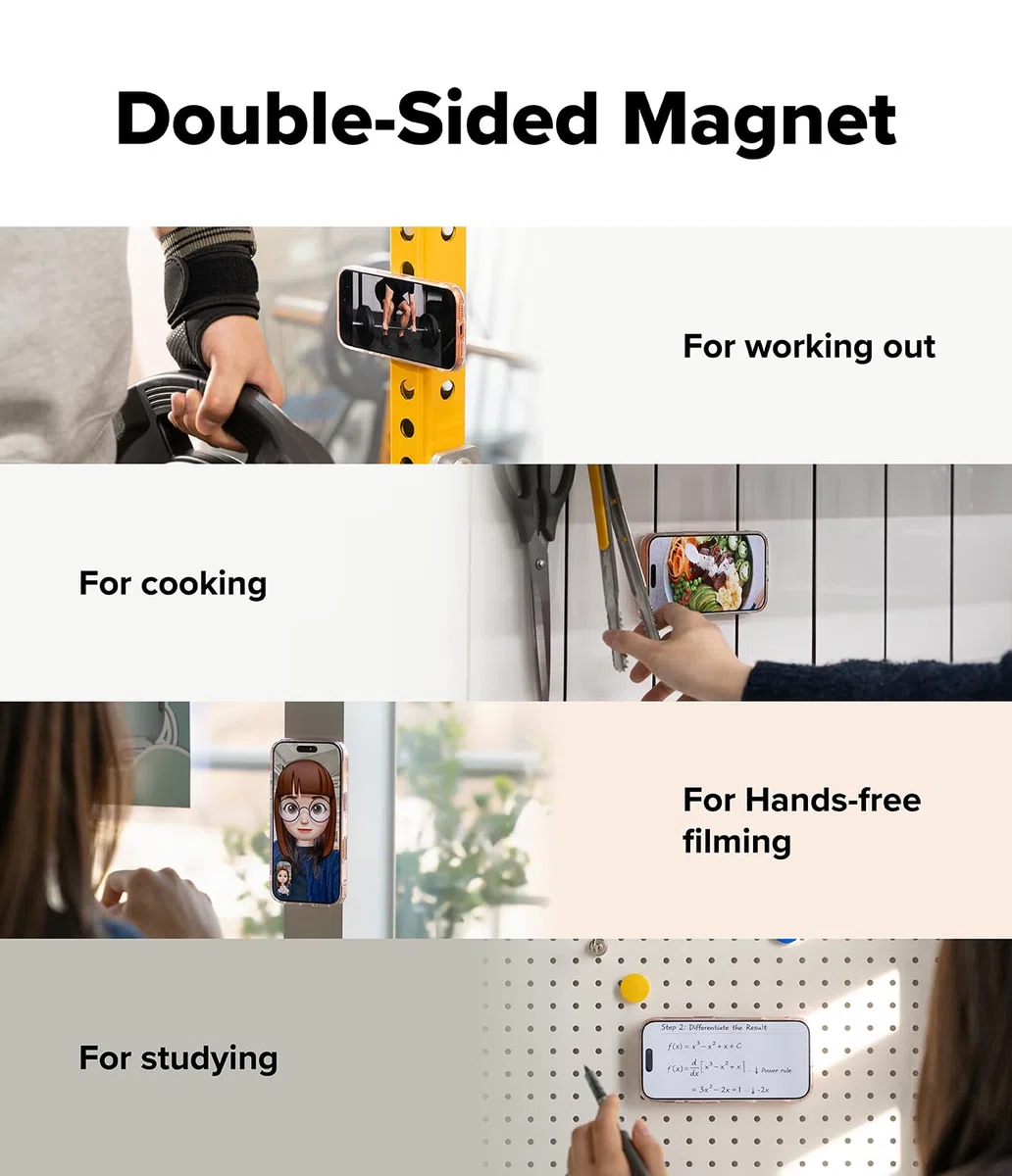 Ringke Dual Magnetic Smart Ring Anneau Support Téléphone Magnétique pour iPhone, Google Pixel, Samsung, Xiaomi avec Support Pliable 3 Niveaux Compatible MagSafe Support et Grip Universel - Black