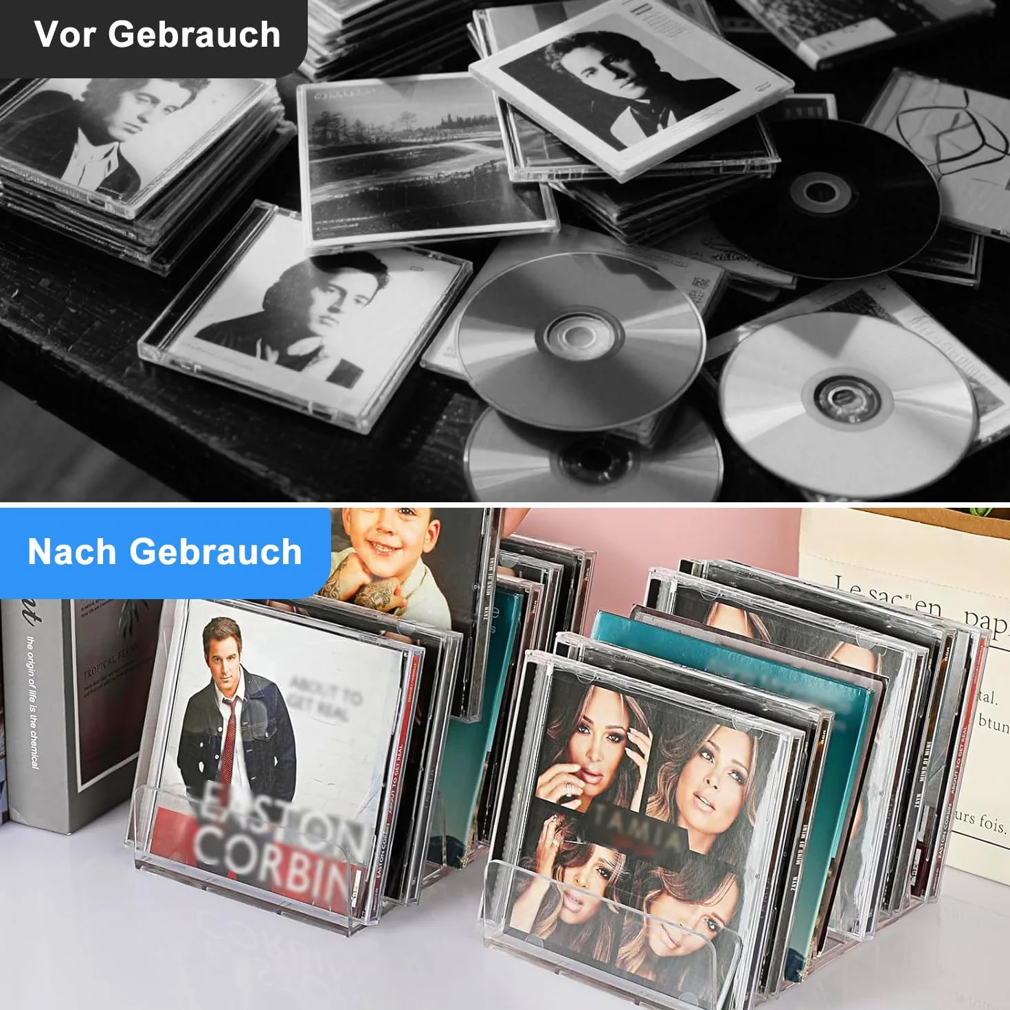 Supports pour CD Transparents 4Pcs Supports de Rangement pour CD Porte Transparent Storage Rack Rangement cd pour DVD Ombre à Paupières Palette de Maquillage Cosmétiques et Livres