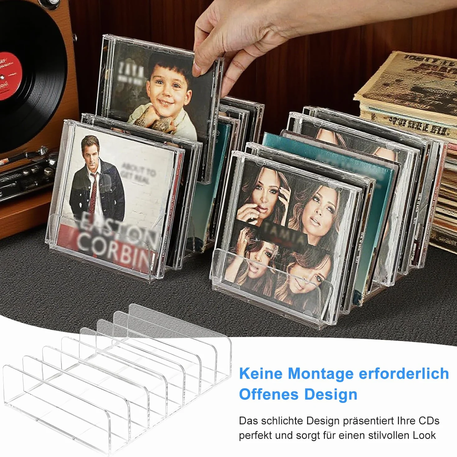 Supports pour CD Transparents 4Pcs Supports de Rangement pour CD Porte Transparent Storage Rack Rangement cd pour DVD Ombre à Paupières Palette de Maquillage Cosmétiques et Livres