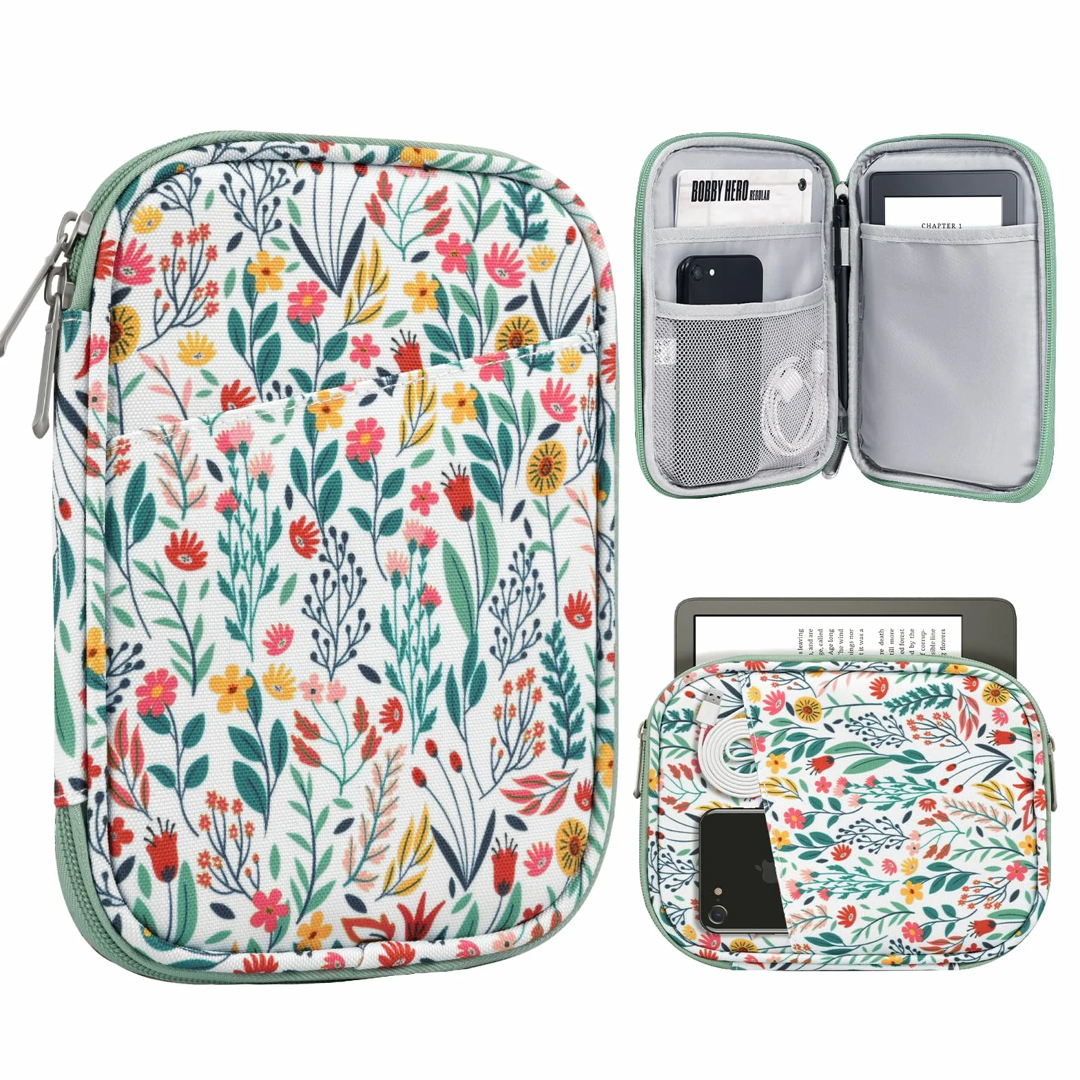 TiMOVO 6-7 Pouces Housse pour Tablette, Paperwhite/Colorsoft Signature Edition, Housse Protectrice avec Pochette pour Liseuse Électronique/Oasis et Appareils Kobo, Fleur