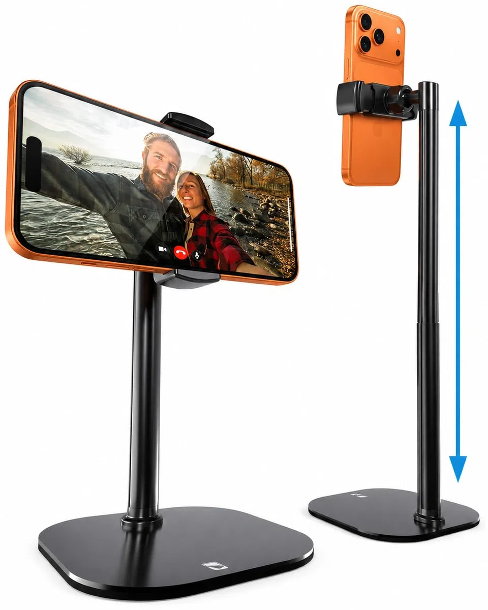 COOPER ChatStand, Support Telephone pour Bureau Réglable, Support iPhone Bureau, Trepied iPhone Filmer, Trépied Téléphone Table, Porte Telephone pour Samsung et Smartphones Android - Noir Nuit