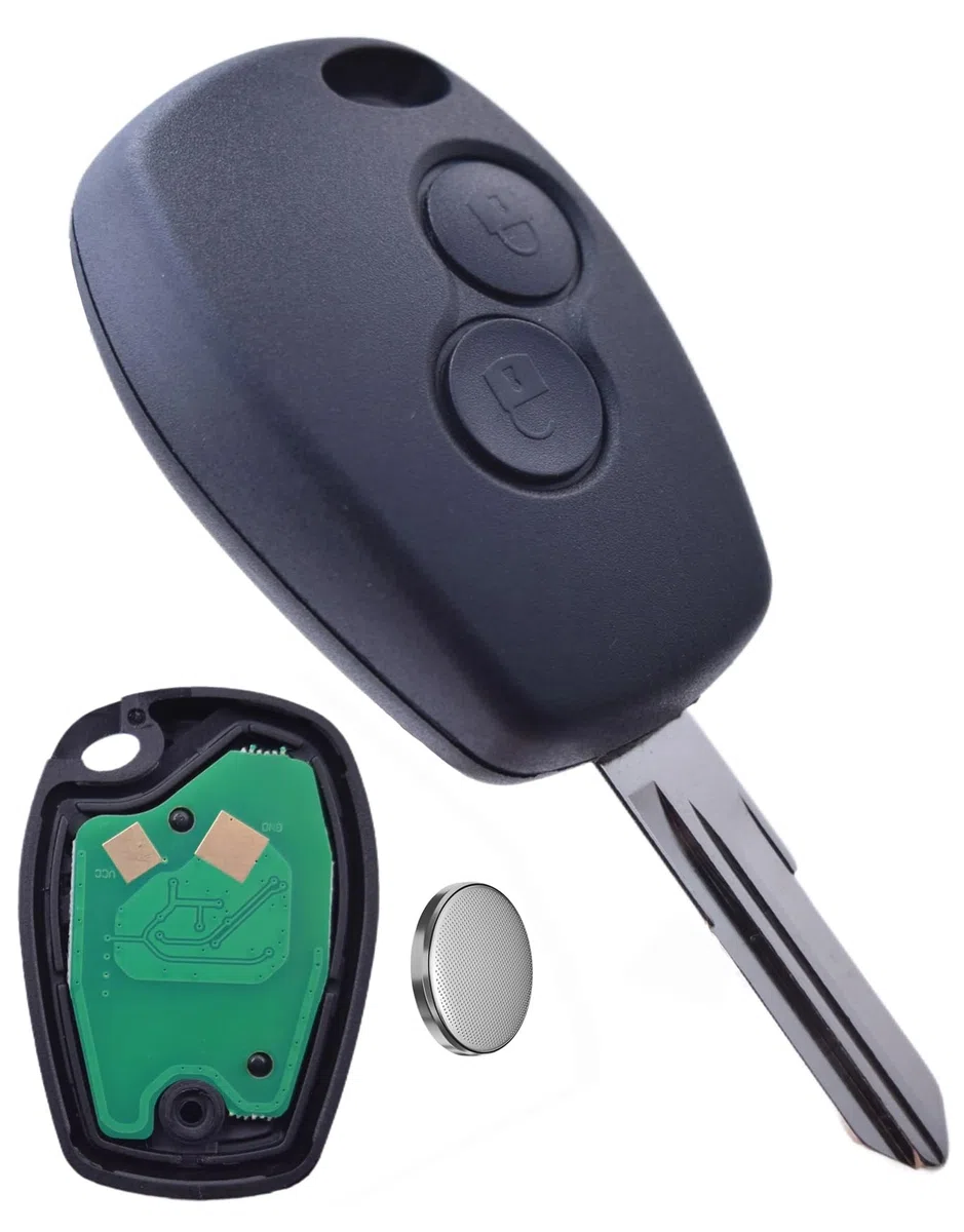 Clé Vierge ID46 433MHz Electronique à Programmer 2 Boutons Compatible avec Dacia Duster, Dacia Sandero,Sandero Stepway, Lodgy, Logan, Dokker +Lame Vierge VAC102 Télécommande à Distance Testée