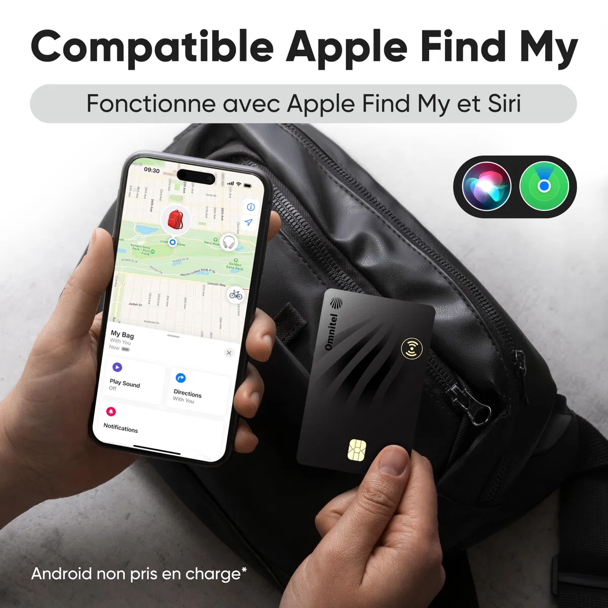 Carte Tracker GPS Ultra-Fine Compatible avec Apple Find My (iOS Uniquement) | Format Carte bancaire 1,6 mm | Étanche IP68 | Localisateur Bluetooth pour Portefeuille, Valise, Sac, Passeport