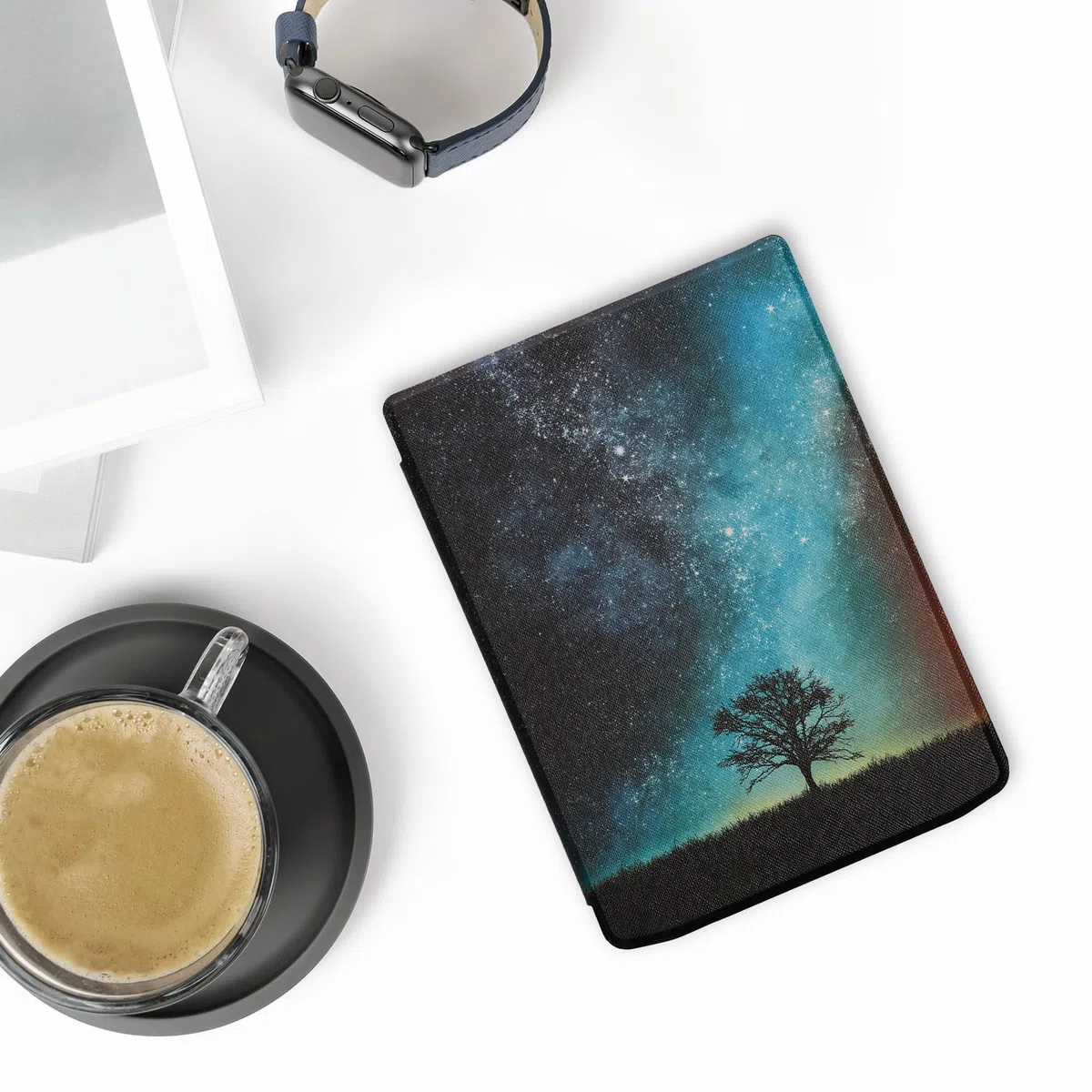 kwmobile Étui Compatible avec Pocketbook InkPad 4 / Color 3 / Color 2 Coque - Étui à Rabat magnétique Tablette eReader Similicuir - Bleu-Gris-Noir