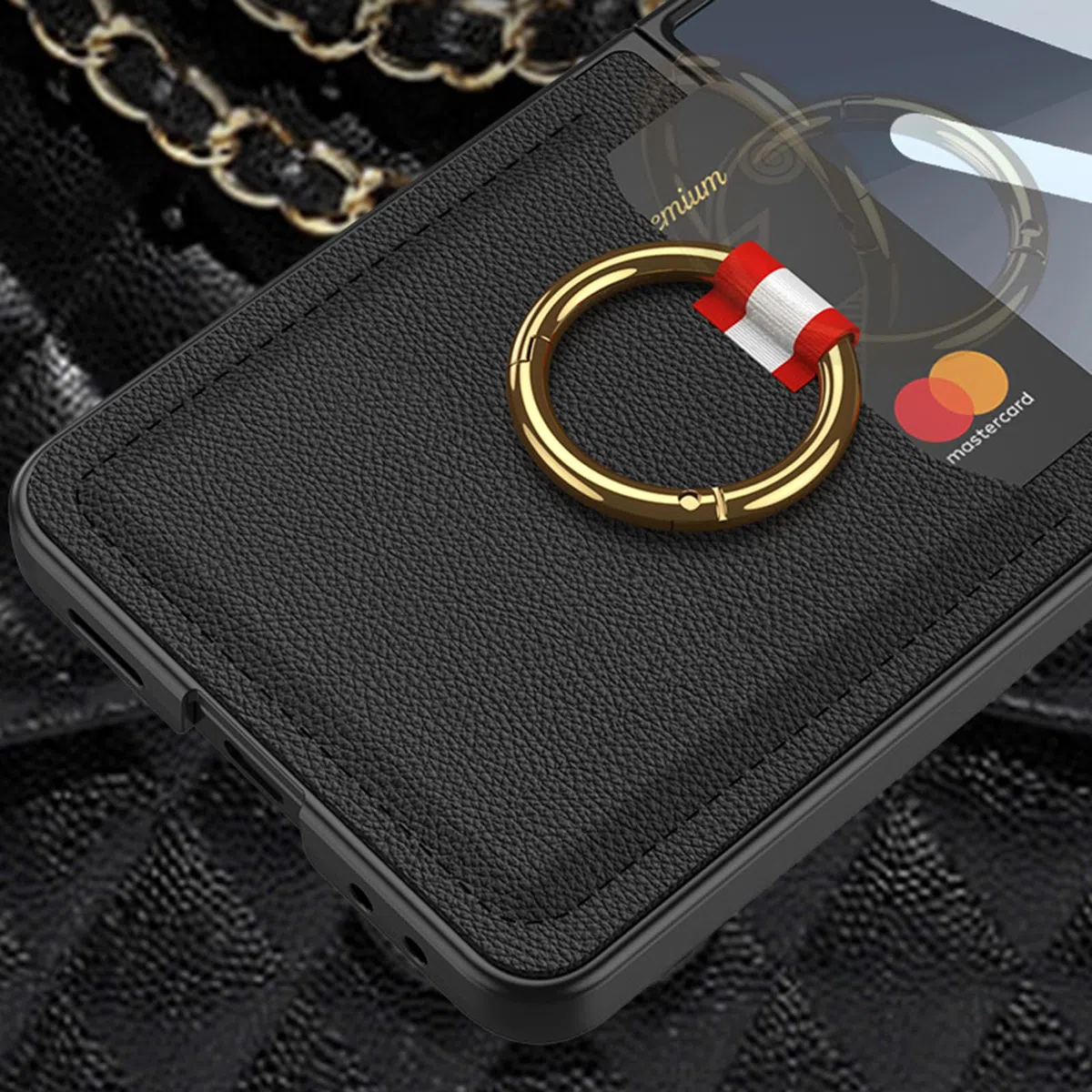 Mince Coque pour Samsung Galaxy Z Flip 8, Fibre de Carbone Texture Cuir