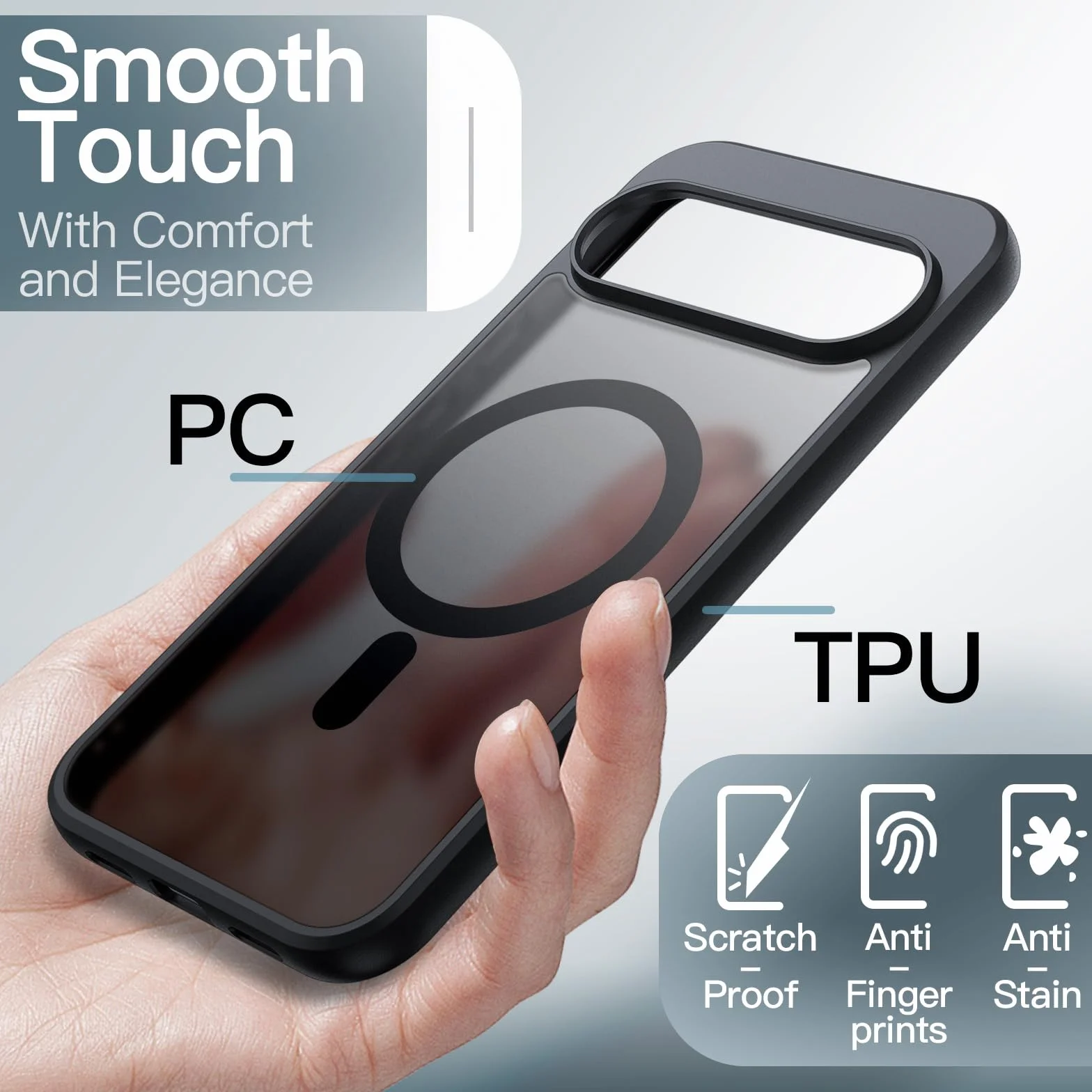 JETech Coque Magnétique pour Google Pixel 10/10 Pro 2025, Compatible avec MagSafe et Chargeur Pixelsnap, Étui Housse Antichoc à Dos Translucide Mat (Noir Volcanique)
