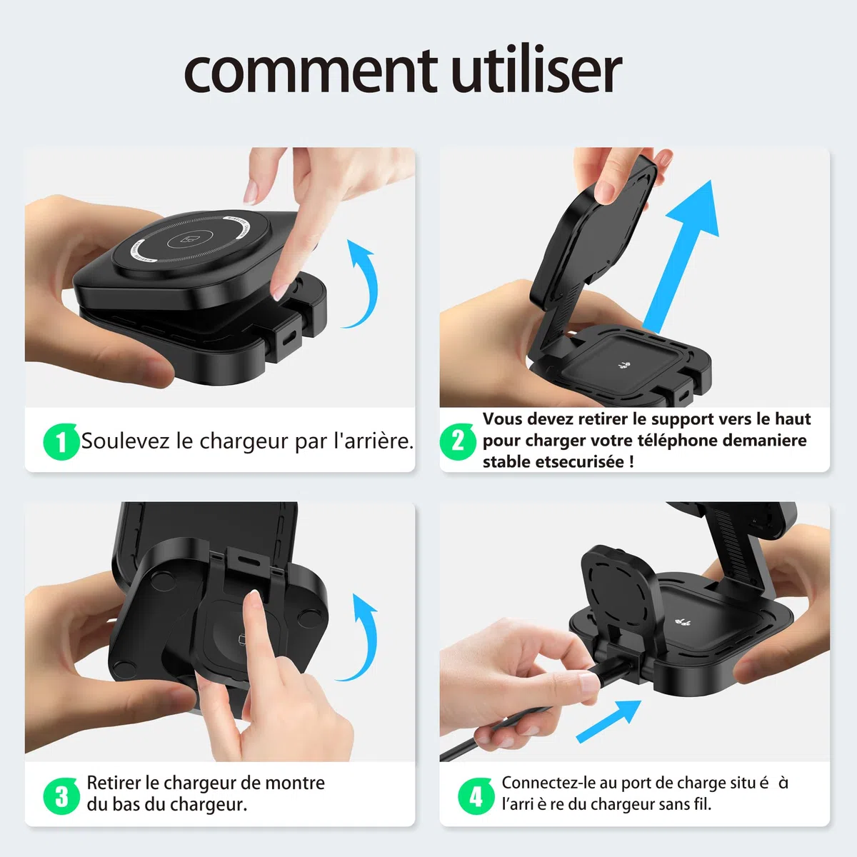 Chargeur sans Fil 3 en 1 pour appareils Apple, Chargeur Induction, 3 en 1 Station de Charge Rapide pour Magsafe iPhone 17/Air/16/15/14/13/12, Apple Watch, AirPods Pro/2/3/4 (Adaptateur Inclus) (Noir)
