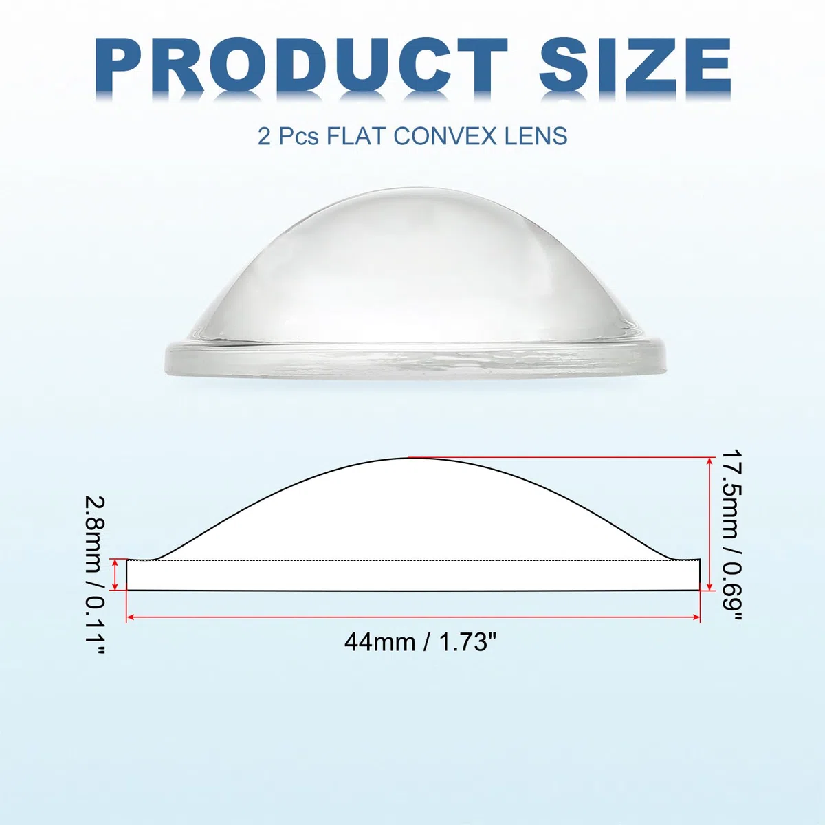 PATIKIL Diamètre 44mm Lentille Plano-Convexe, 2 Pcs Hauteur 17.5mm Verre Borosilicate Haut LED Lentille Optique Convexe Condenseur avec Bord pour Voiture Vélo Projecteur, Transparent 2.8mm
