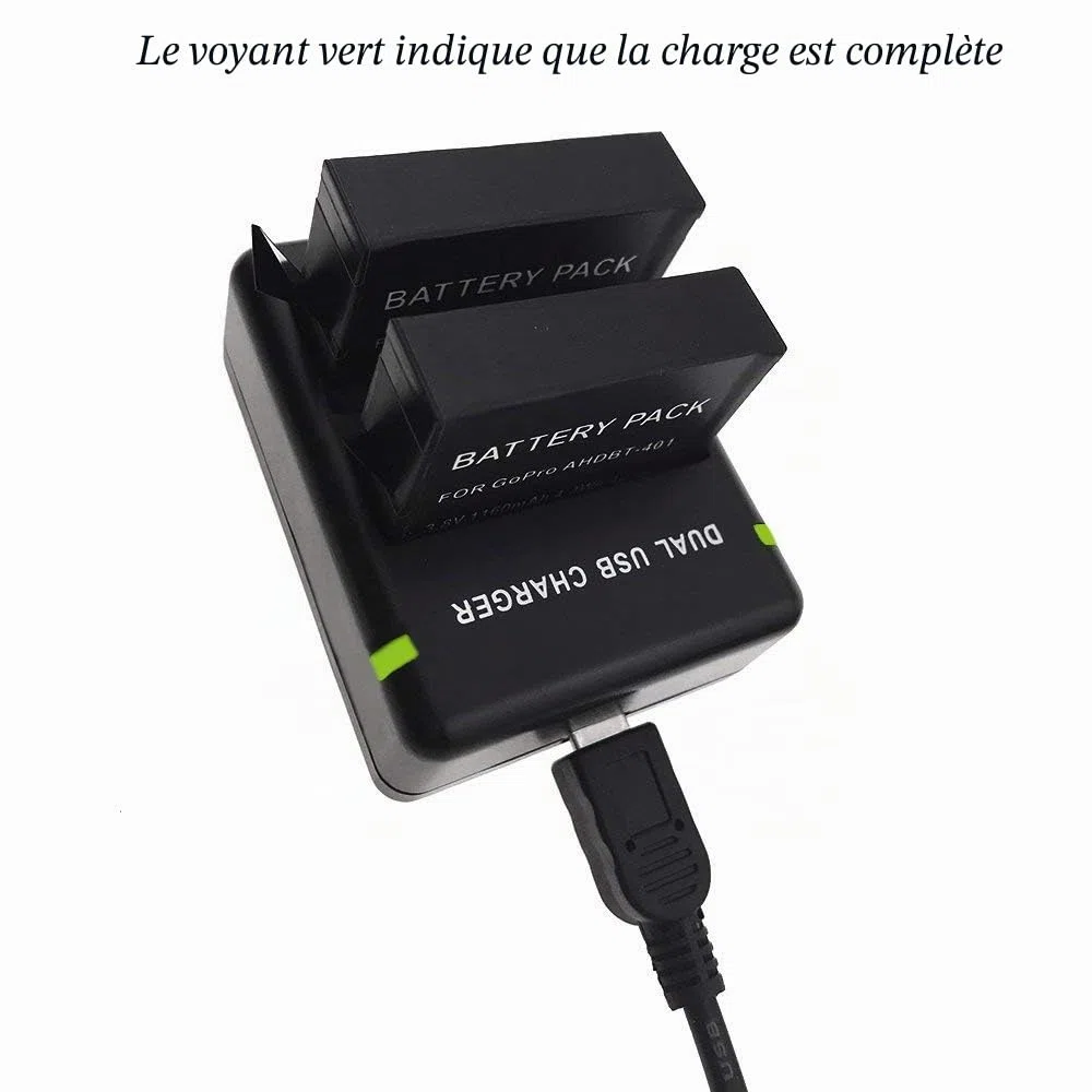 Suptig Lot de 2 batteries et chargeur Daul pour Gopro Hero 4 Black Gopro HEROR4 Silver et AHDBT-401