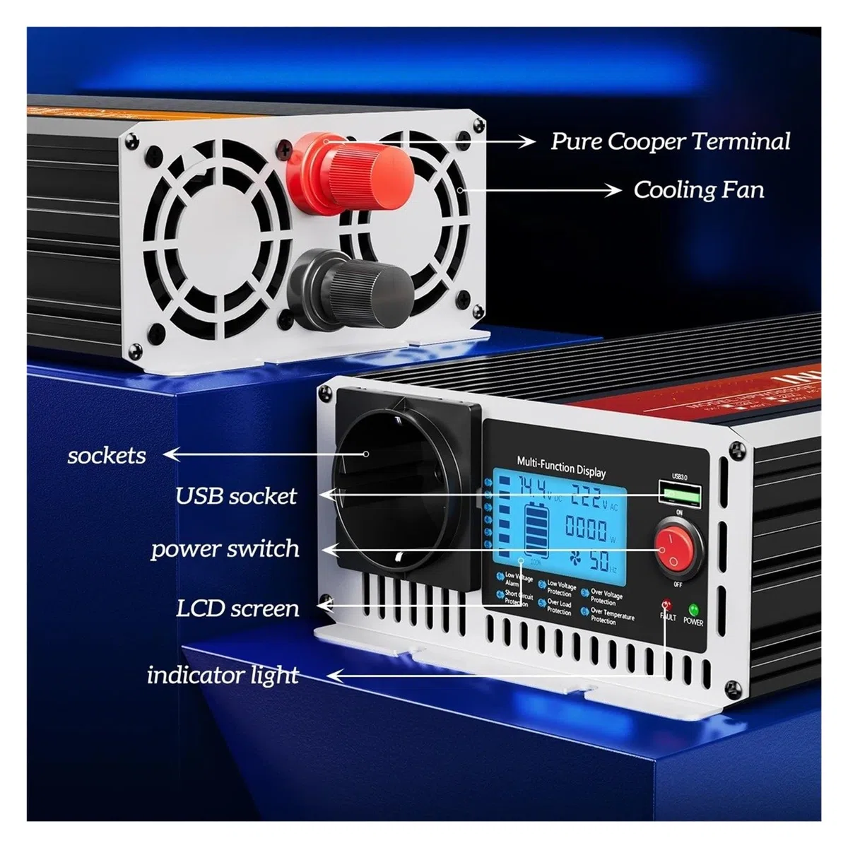 Convertisseur Tension 12v 230v avec Écran LCD Inverseur Onda pour Pura Convertisseur 12v 220v 3000w/6000w avec Commande À Distance 1 Transformateur USB Voiture Onduleur(12V,3000W)