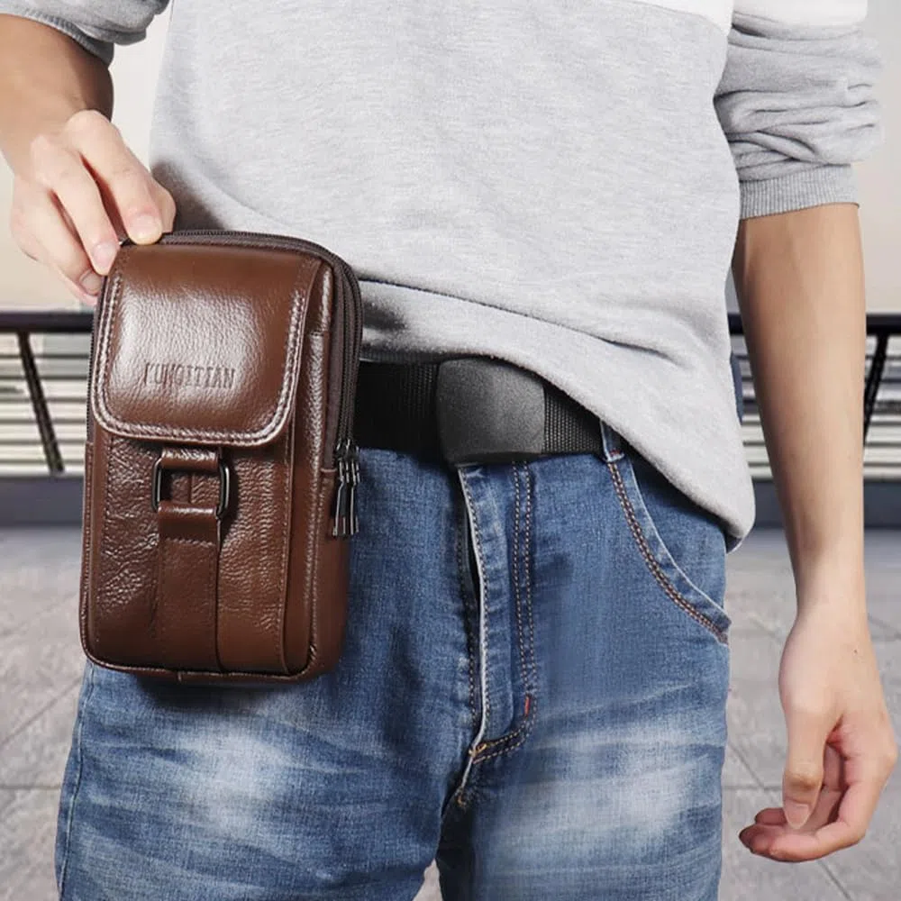 Étui de Ceinture Pochette Téléphone Holster, Grande Pochette Smartphone, Sacoche Ceinture Homme, Pochette Telephone Portable, Sac Bandoulière Homme, Multi-usages Taille Sac (Café)