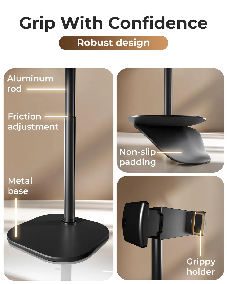 COOPER ChatStand, Support Telephone pour Bureau Réglable, Support iPhone Bureau, Trepied iPhone Filmer, Trépied Téléphone Table, Porte Telephone pour Samsung et Smartphones Android - Noir Nuit