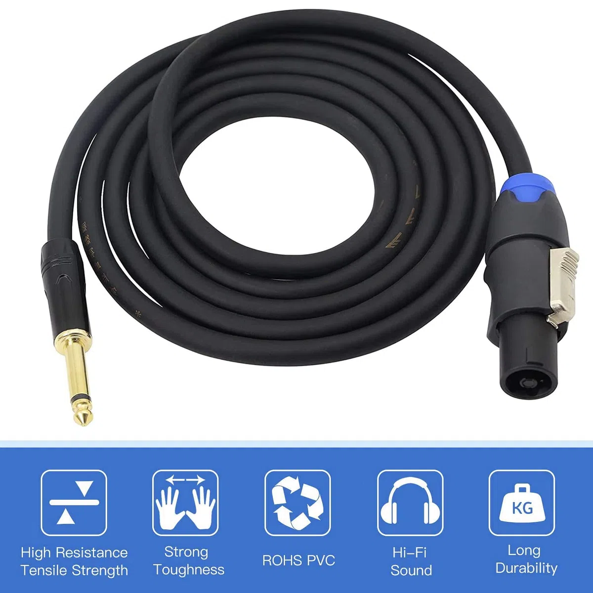 XMSJSIY Câble haut-parleur Speakon vers mono 6,35 mm - Prise TS 6,35 mm vers câble haut-parleur mâle Speakon - Câble de connexion pour amplificateur