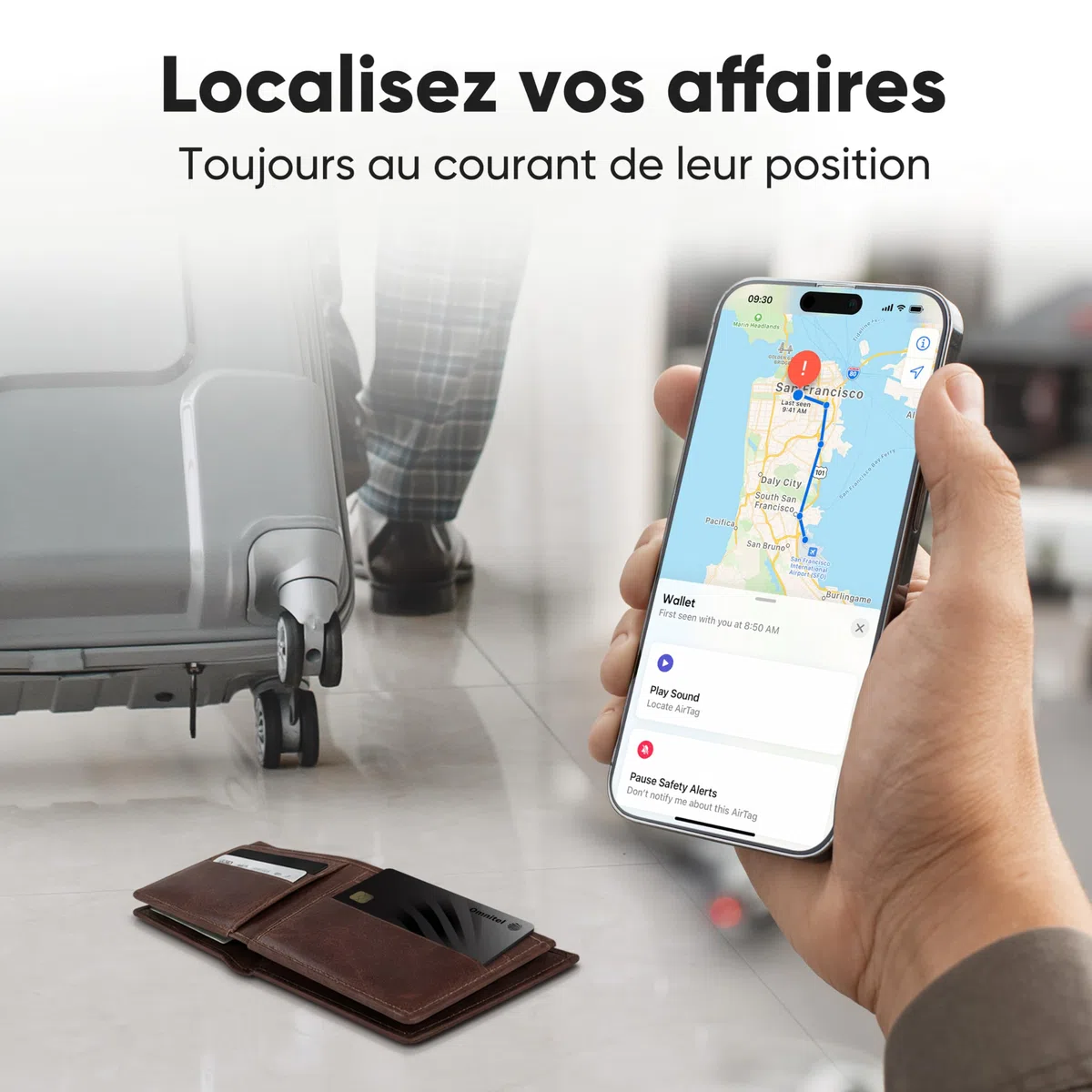 Carte Tracker GPS Ultra-Fine Compatible avec Apple Find My (iOS Uniquement) | Format Carte bancaire 1,6 mm | Étanche IP68 | Localisateur Bluetooth pour Portefeuille, Valise, Sac, Passeport