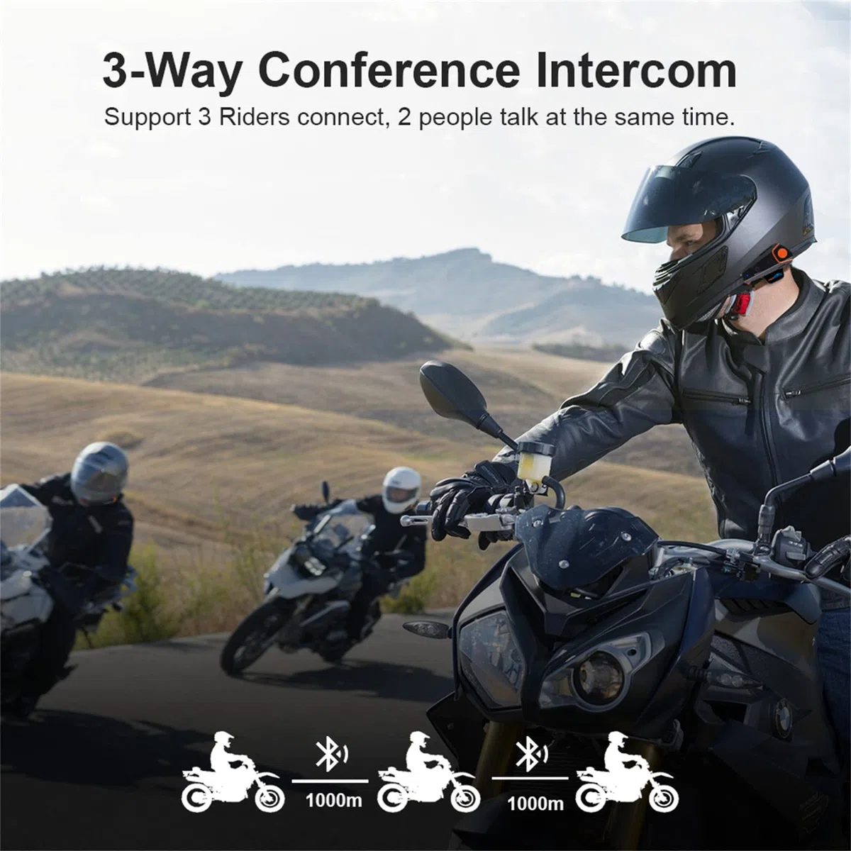 Interphone Bluetooth Pour Moto Casque D'interphone Pour Moto Tout-Terrain Casque Bluetooth 1000M Système De Communication Bluetooth Pour Moto, Mains Libres, FM,2pcs