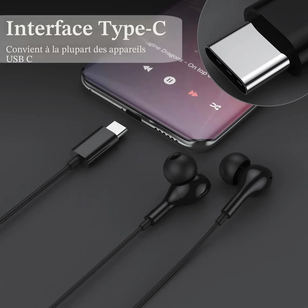 Ecouteur USB C,HiFi Stéréo Écouteurs USB C Type C Magnétique Isolation Sonore avec Micro pour Samsung S25/S24/S23/S22/S21/A56/A53/A54, Huawei P40/P30,Xiaomi 13,Google Pixel,OnePlus 9T pour iPhone15 16