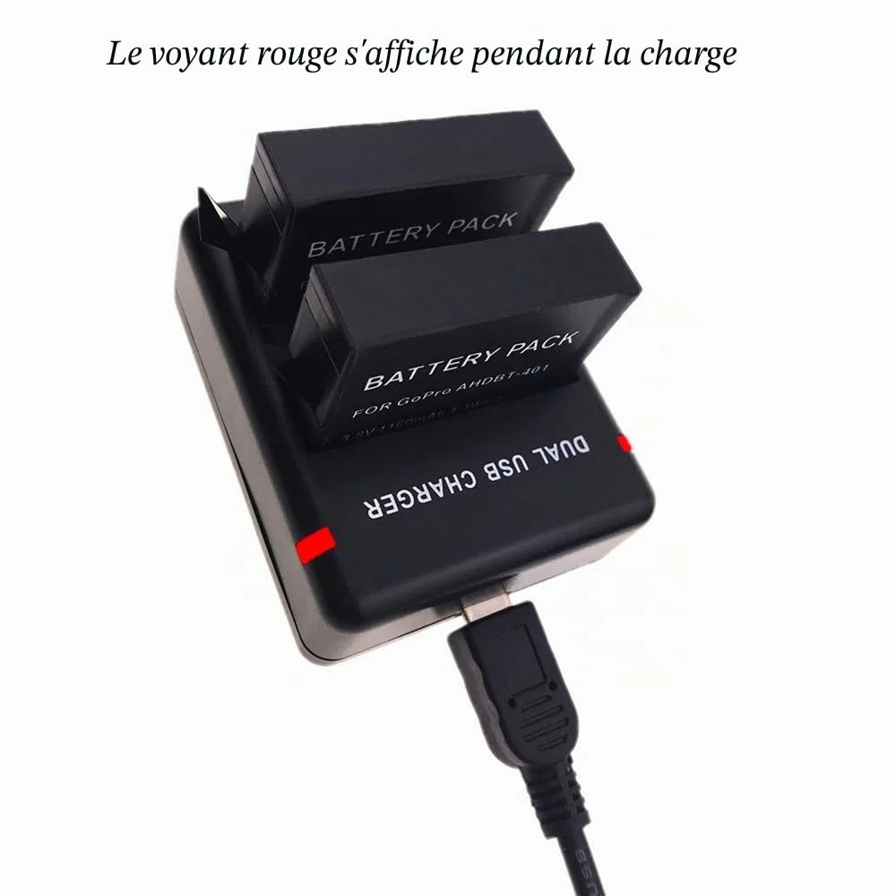 Suptig Lot de 2 batteries et chargeur Daul pour Gopro Hero 4 Black Gopro HEROR4 Silver et AHDBT-401