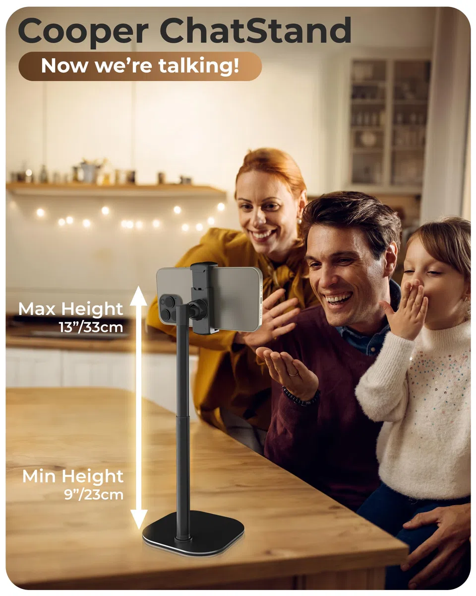 COOPER ChatStand, Support Telephone pour Bureau Réglable, Support iPhone Bureau, Trepied iPhone Filmer, Trépied Téléphone Table, Porte Telephone pour Samsung et Smartphones Android - Noir Nuit