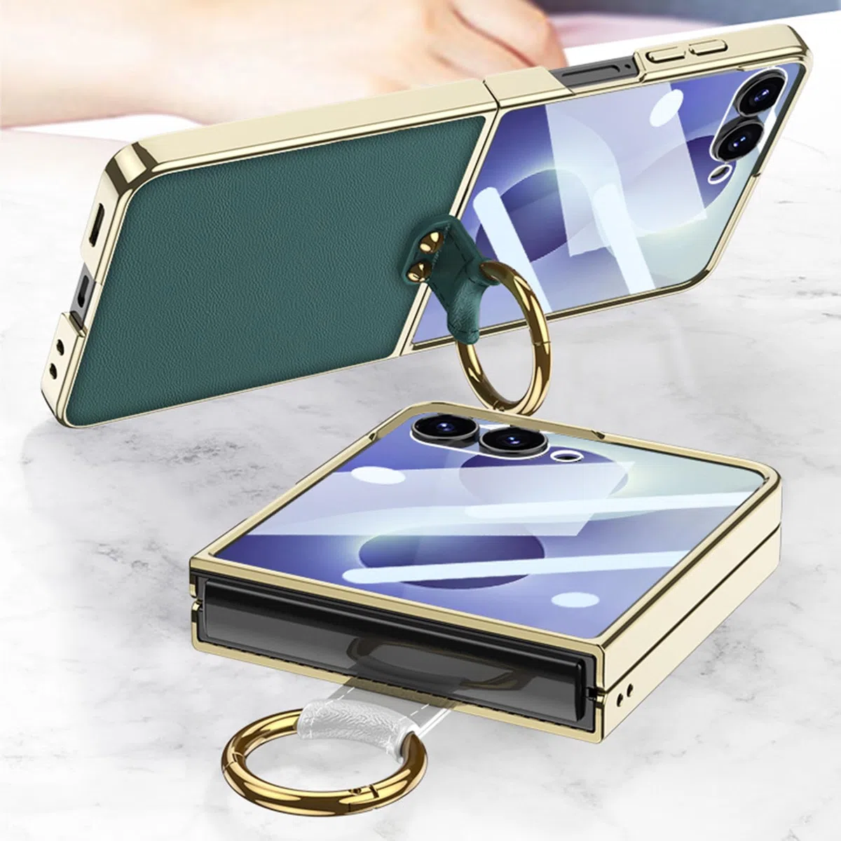 Mince Coque pour Samsung Galaxy Z Flip 8, Luxe Galvanisé Cuir Anti-dérapant
