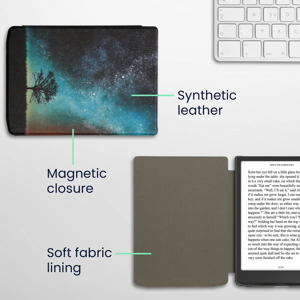 kwmobile Étui Compatible avec Pocketbook InkPad 4 / Color 3 / Color 2 Coque - Étui à Rabat magnétique Tablette eReader Similicuir - Bleu-Gris-Noir