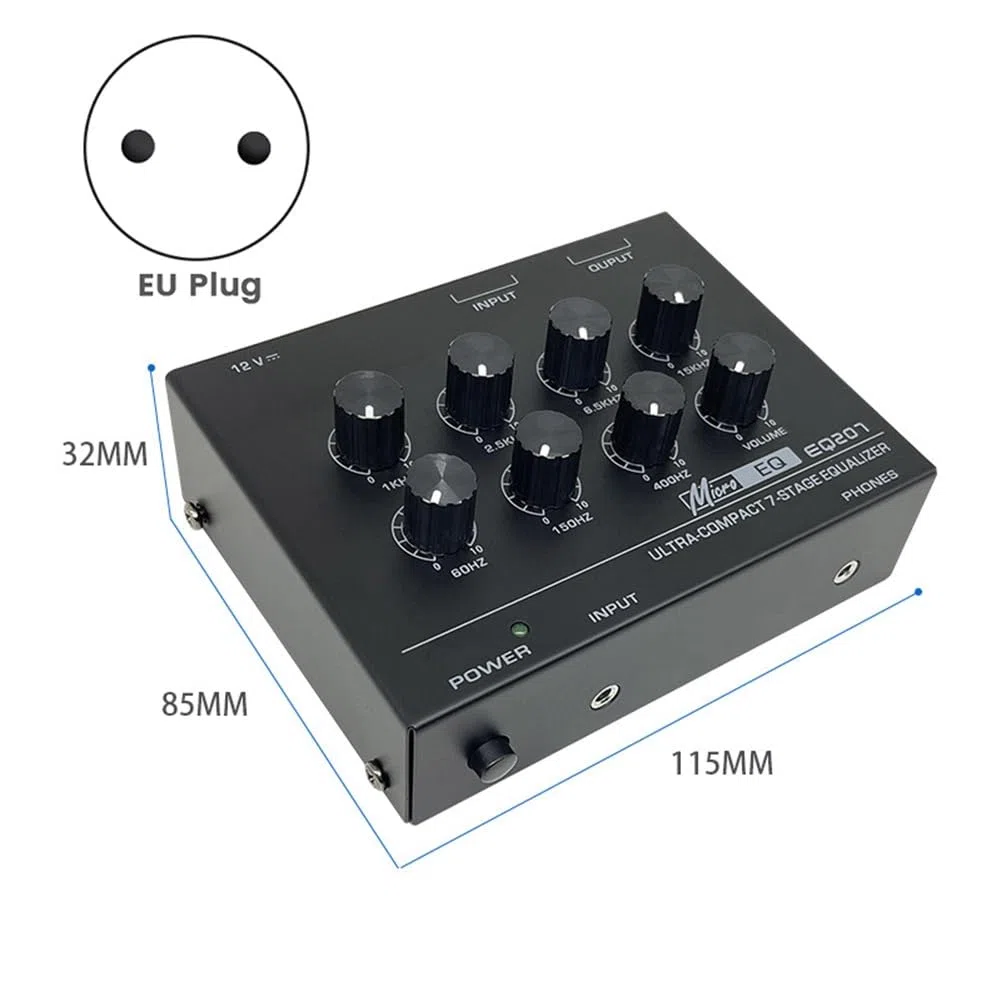 Préampli EQ207 Égaliseurs 7 Bandes Modificateurs de Son Entrée d'alimentation DC12V Mixeur Audio Prise UE