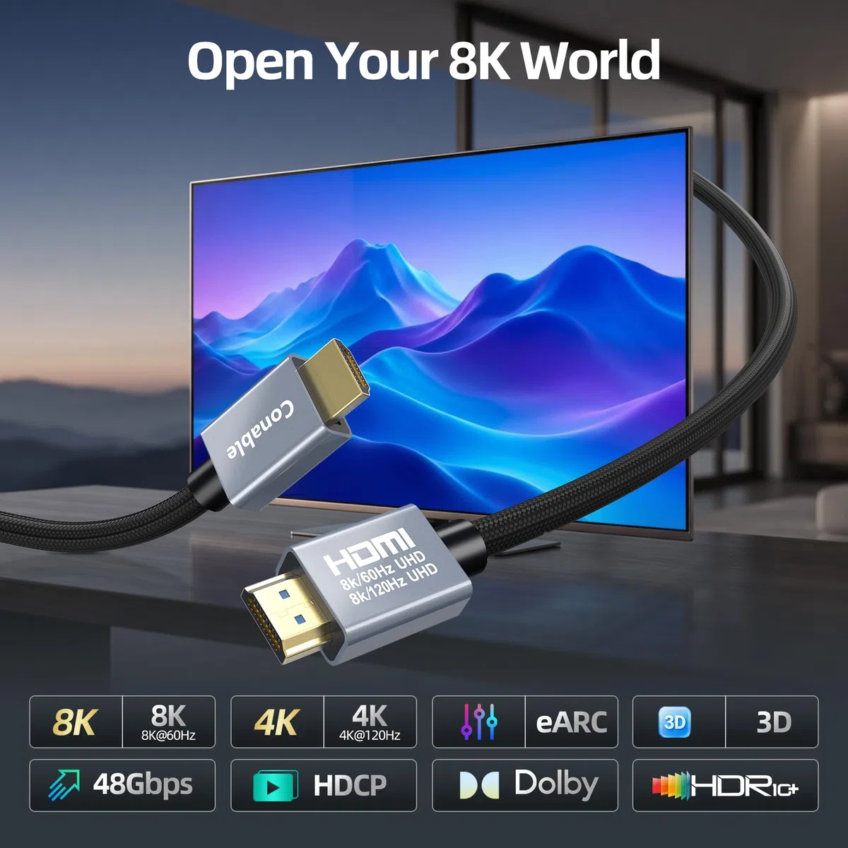 Lot de 20 câbles HDMI 2.1 8K de 3 m certifiés 48 Gbit/s ultra haut débit, 10K 8K @ 100 Hz, 4K @ 120 Hz, HDCP 2.2 et 2.3 eARC HDR 10 Dolby DTS:X, compatible avec PS5/Blu-ray/HDTV/Roku TV/Switch 2/Mac