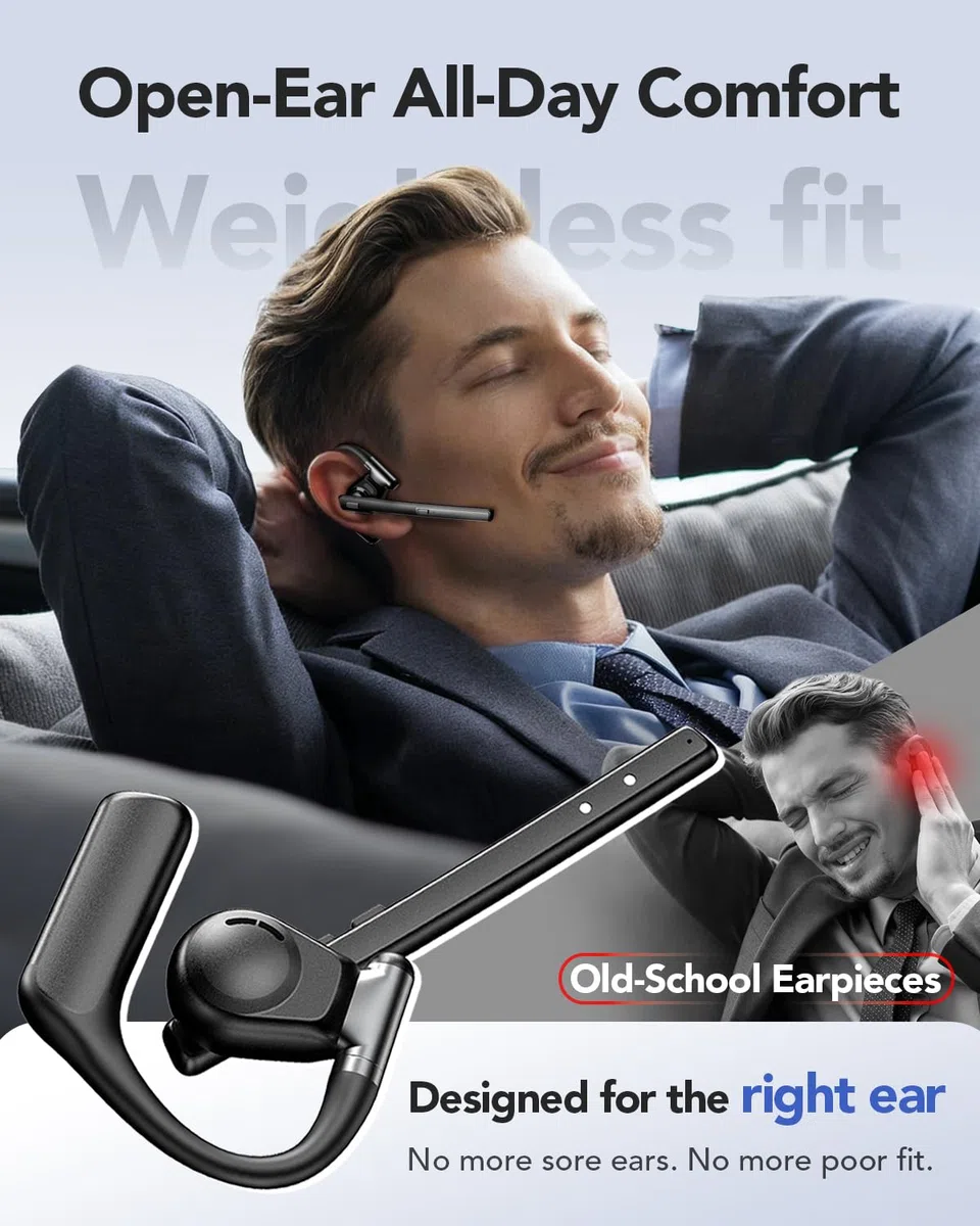 Oreillette Bluetooth V6.0 sans fil avec micro antibruit, 96 heures de temps de conversation avec le boîtier de charge de 950 mAh pour ordinateur portable iOS Android, casque avec bouton muet pour