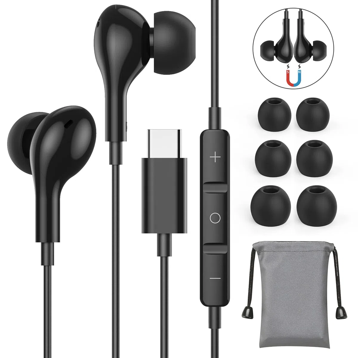 Ecouteur USB C,HiFi Stéréo Écouteurs USB C Type C Magnétique Isolation Sonore avec Micro pour Samsung S25/S24/S23/S22/S21/A56/A53/A54, Huawei P40/P30,Xiaomi 13,Google Pixel,OnePlus 9T pour iPhone15 16
