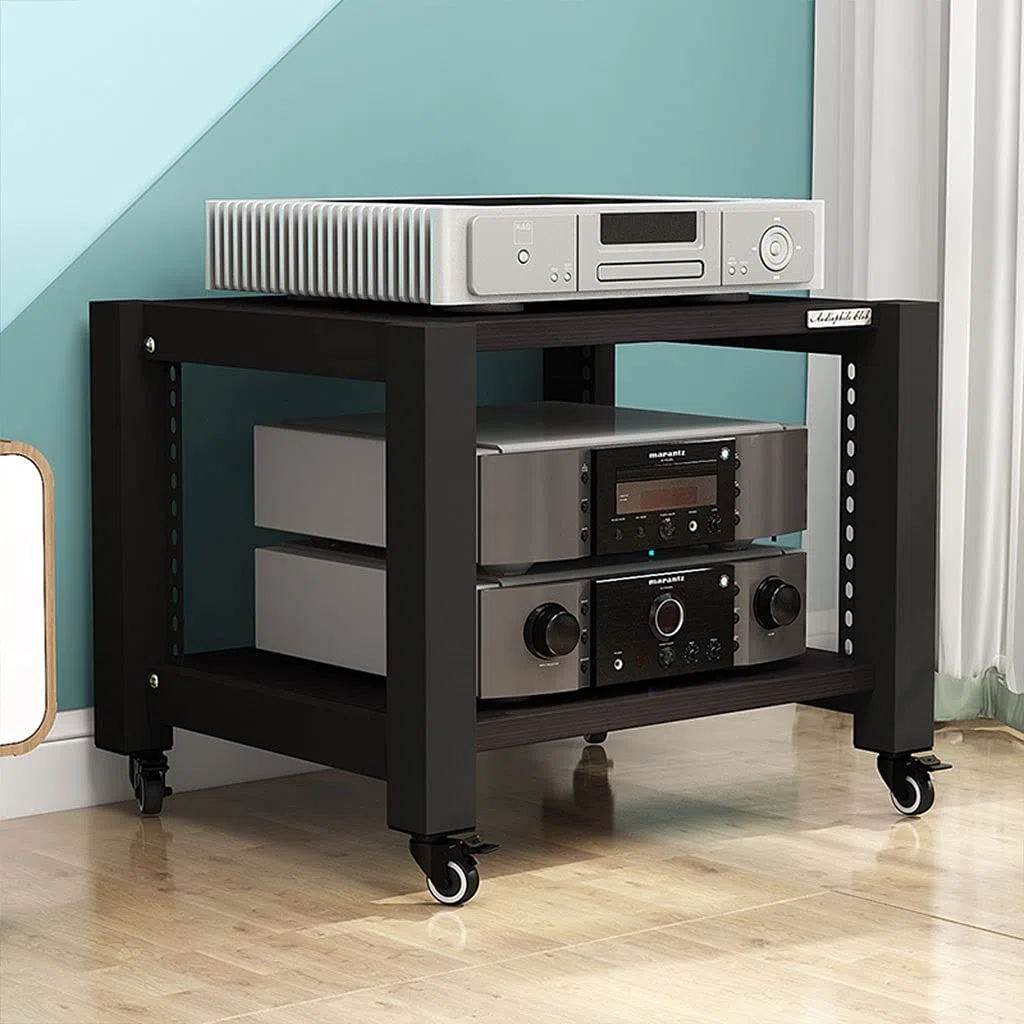 Pieds d'Enceintes Support Audio à roulettes, Support TV, Composants multimédia, Support Audio Multicouche, Armoire de Haut-Parleur, 2/3/4 Couches (Grain de Bois Noir) Support D'enceinte (Size : S1)