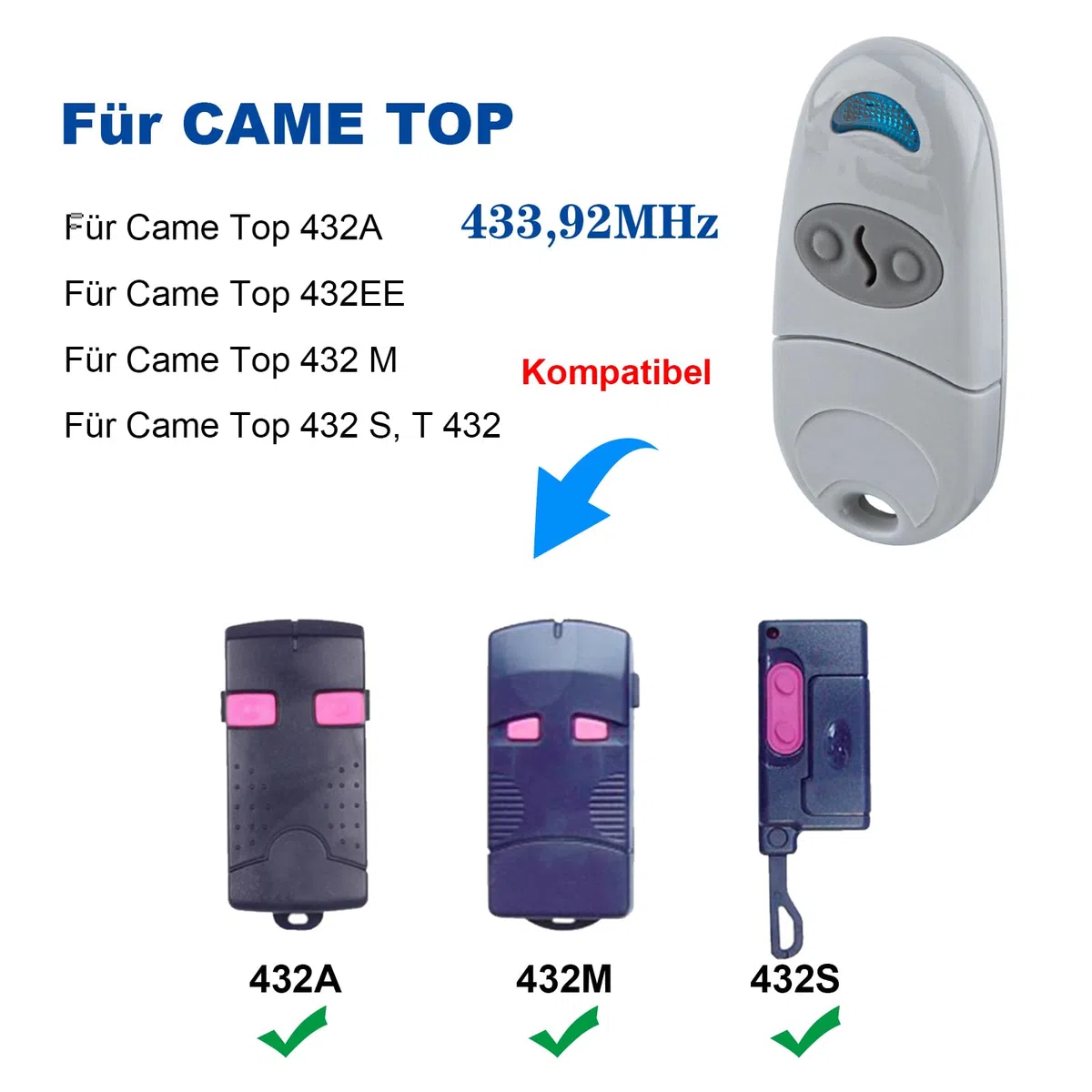 Télécommande pour 433 MHz Came Top 432NA 432SA, 432M, 432EE, 1 pièce