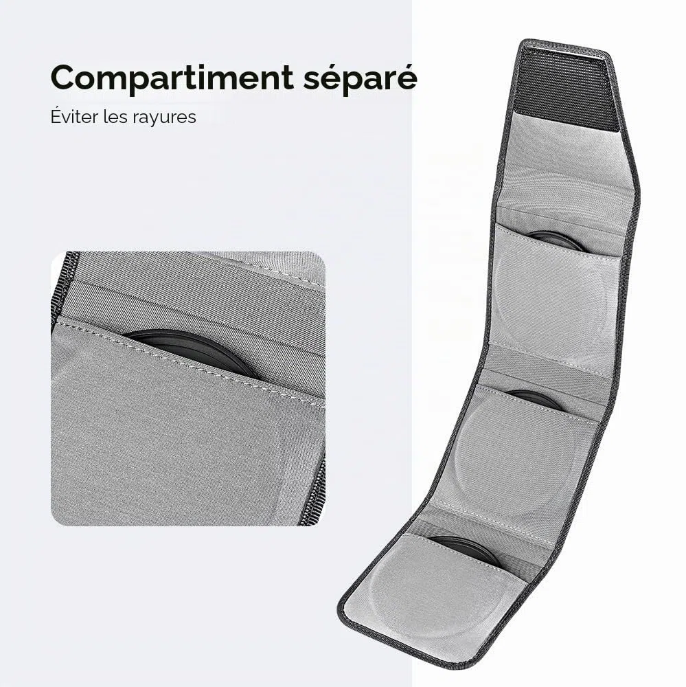 K&F CONCEPT Optics Étui de Filtre pour Objectif, Peut contenir 3 filtres jusqu'à 62 mm, résistant à l'eau et à la poussière, étui de Protection Durable, Pochette de Transport Pliable pour filtres