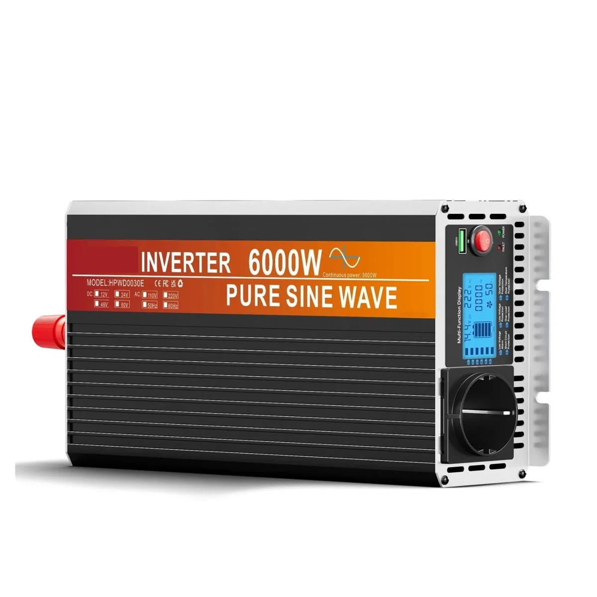 Convertisseur Tension 12v 230v avec Écran LCD Inverseur Onda pour Pura Convertisseur 12v 220v 3000w/6000w avec Commande À Distance 1 Transformateur USB Voiture Onduleur(12V,3000W)