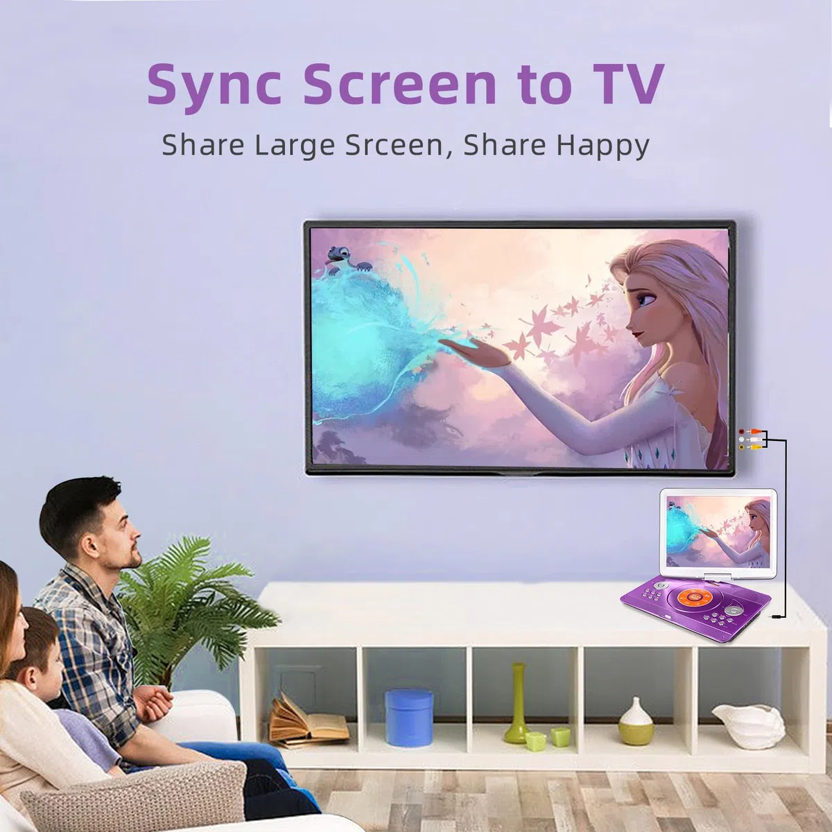 Lecteur DVD portable de 42,9 cm avec grand écran HD pivotant de 36,1 cm, lecteurs DVD portables pour enfants avec batterie rechargeable de 6 heures 5000 mAh, synchronisation TV, prise en charge
