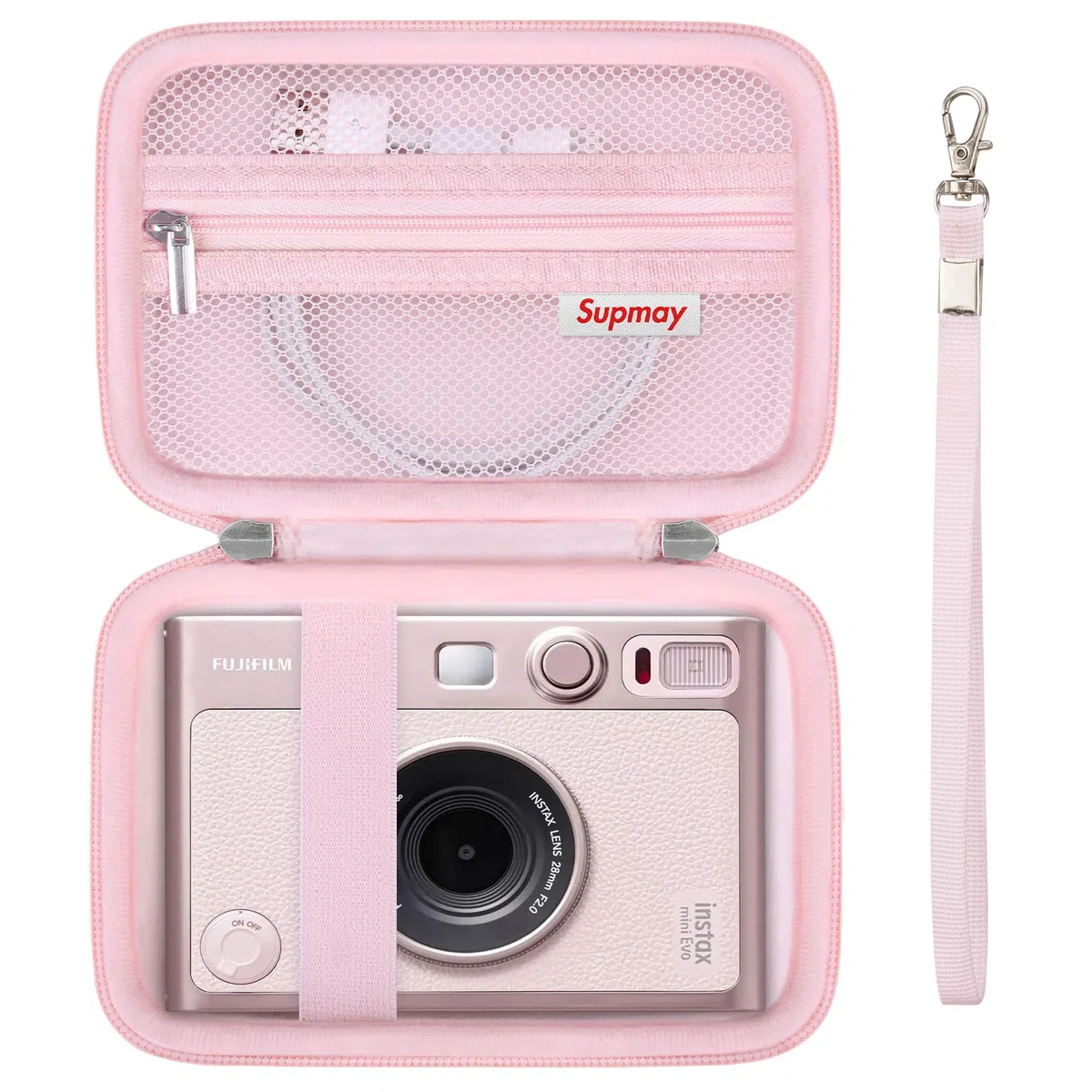 étui Dur de Transport pour caméra instantanée Fujifilm Instax Mini Evo, étui de Stockage de Voyage d'imprimante Instax Mini avec Poche en Maille Peut Stocker des câbles USB, Film, Rose