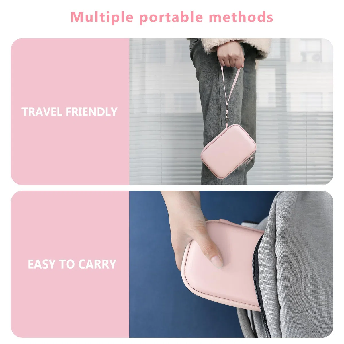 étui Dur de Transport pour caméra instantanée Fujifilm Instax Mini Evo, étui de Stockage de Voyage d'imprimante Instax Mini avec Poche en Maille Peut Stocker des câbles USB, Film, Rose