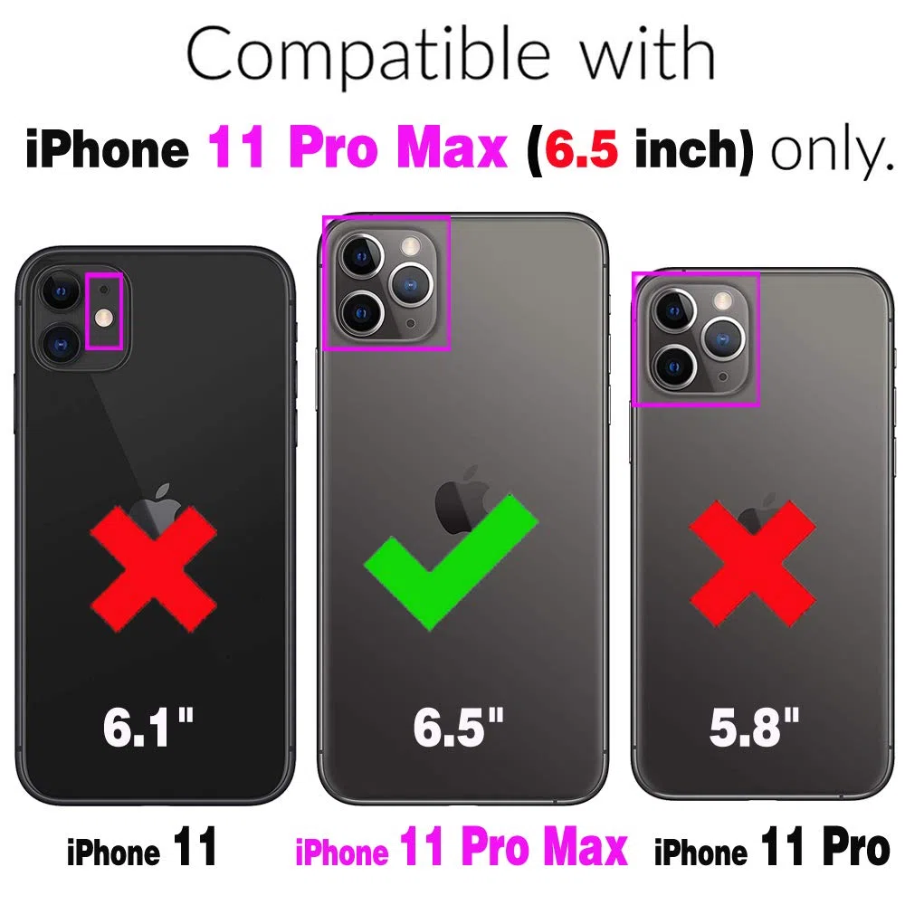 Coque de téléphone pour iPhone 11 Pro Max 6.5 Housse Portefeuille avec bandoulière et Porte-Cartes de crédit en Cuir Poche Fine Accessoires pour téléphone Portable iPhone11 11pro Promax i XI